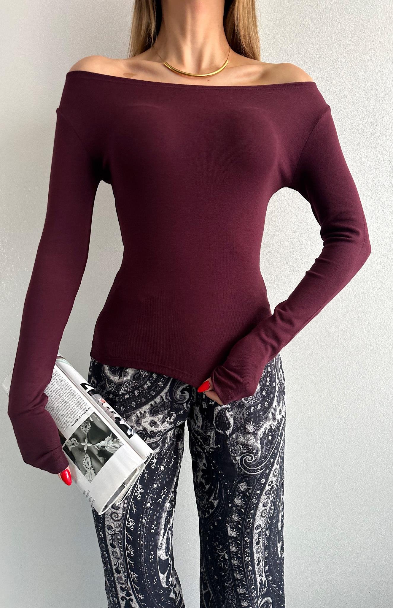 Kayık Yaka Bluz BORDO