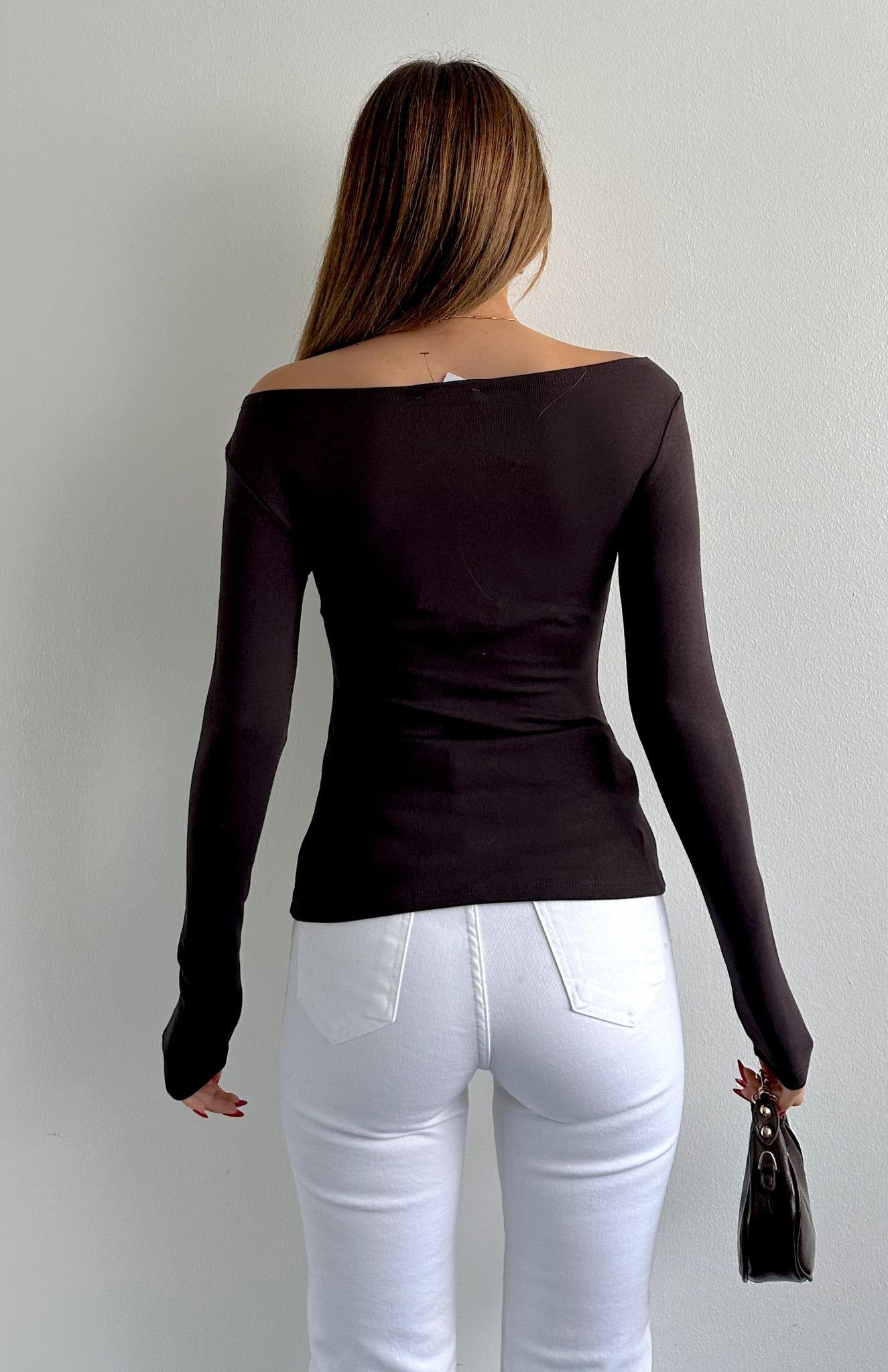 Kayık Yaka Bluz KOYU KAHVE