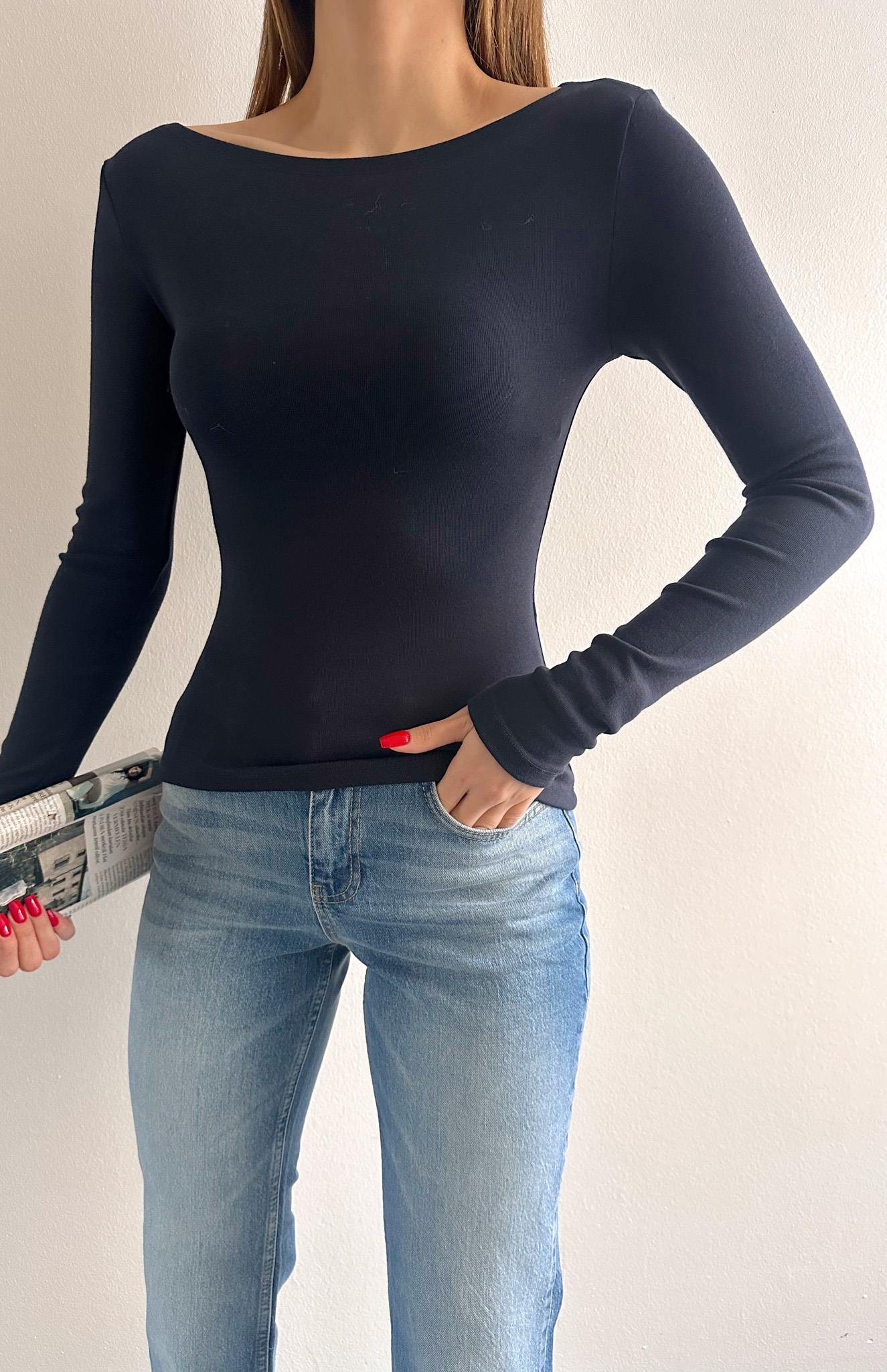 Kayık Yaka Bluz LACİVERT
