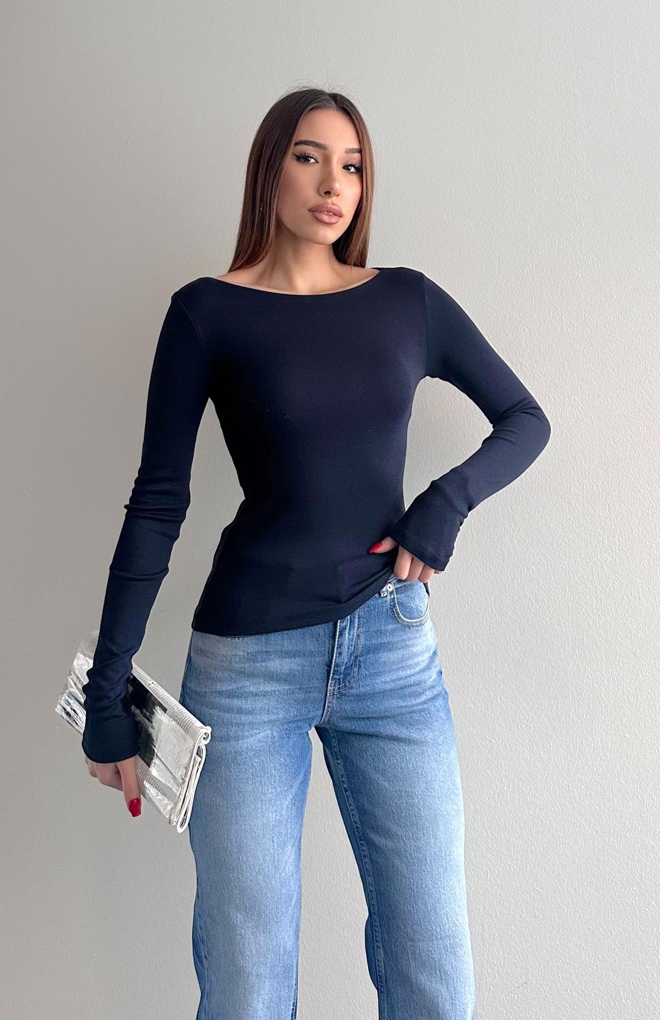 Kayık Yaka Bluz LACİVERT