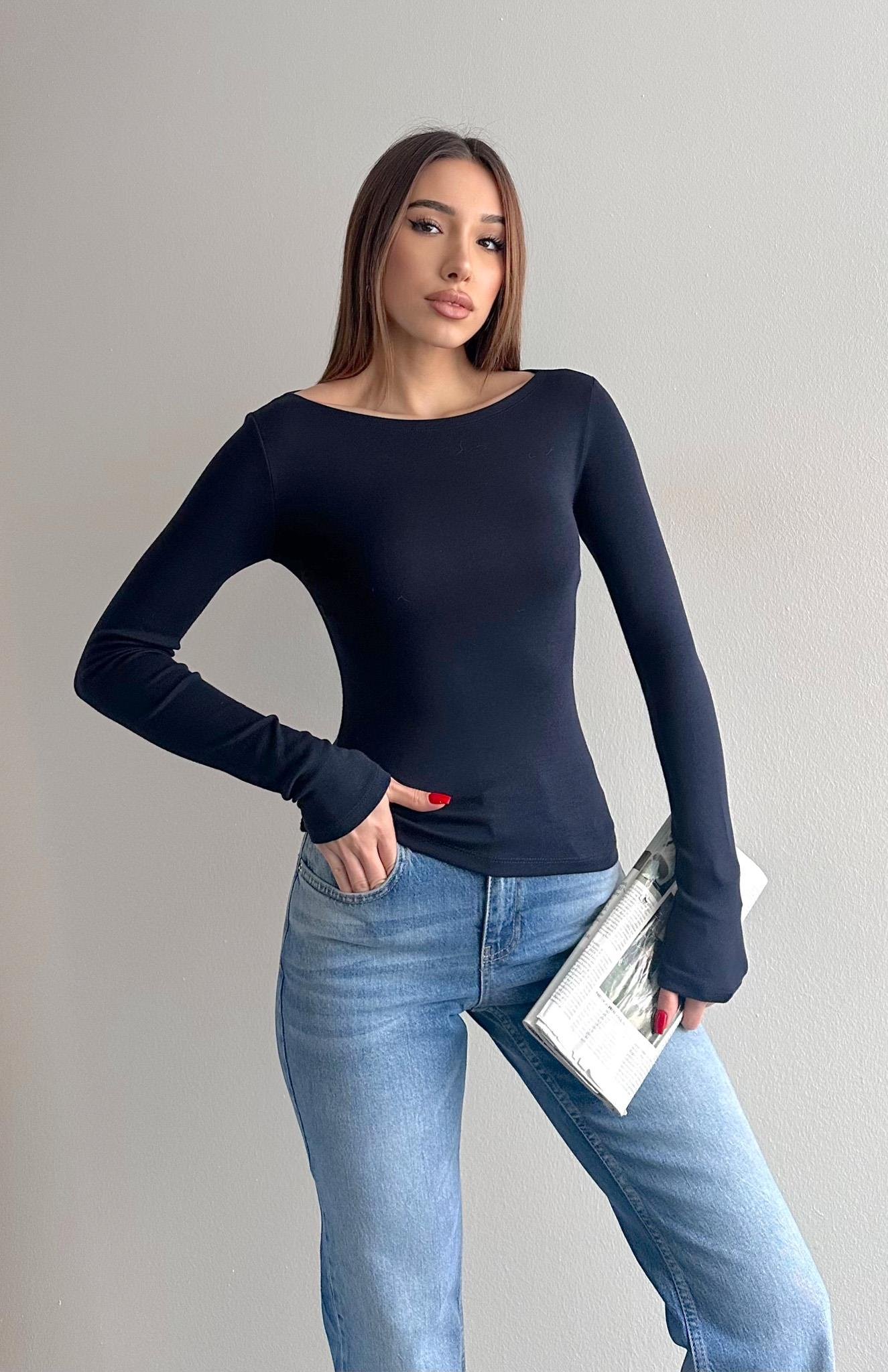 Kayık Yaka Bluz LACİVERT