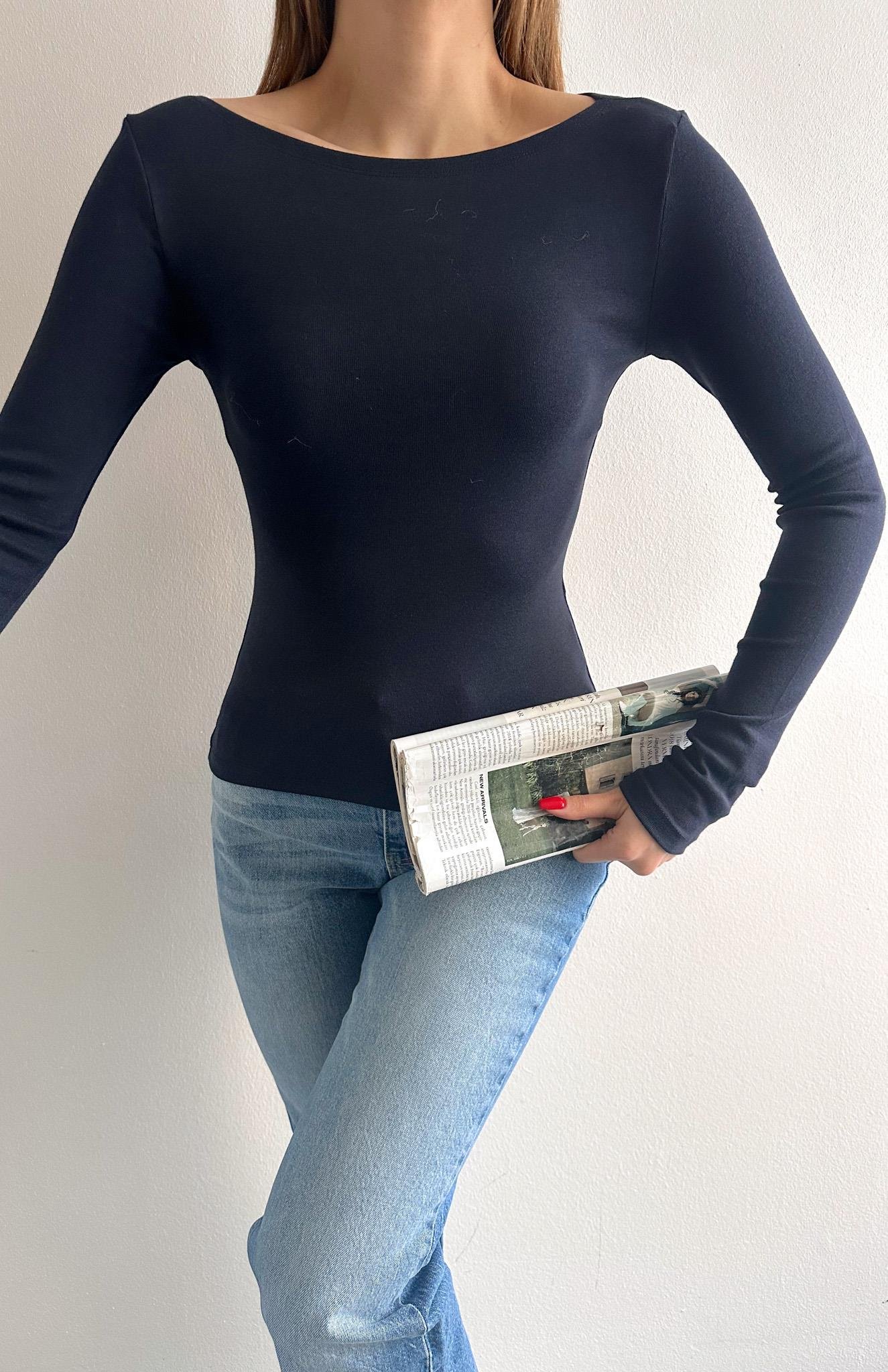 Kayık Yaka Bluz LACİVERT