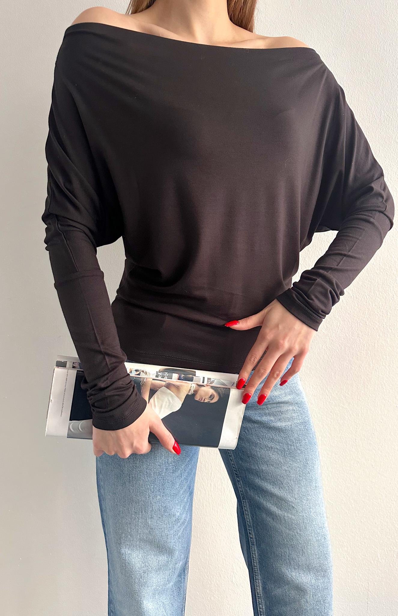 Kayık Yaka Bluz SİYAH