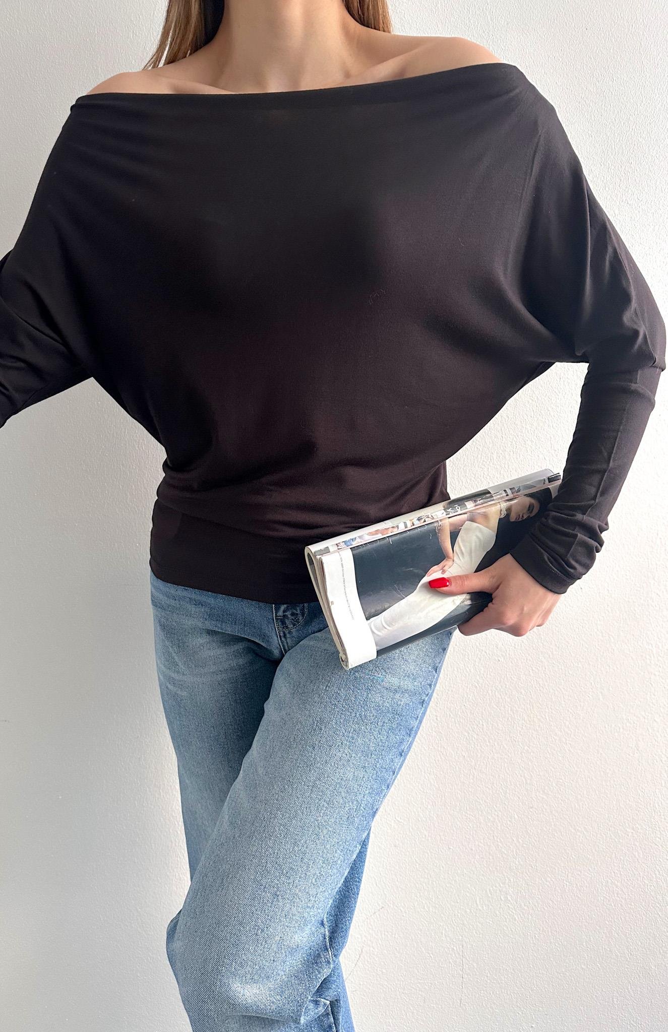 Kayık Yaka Bluz SİYAH