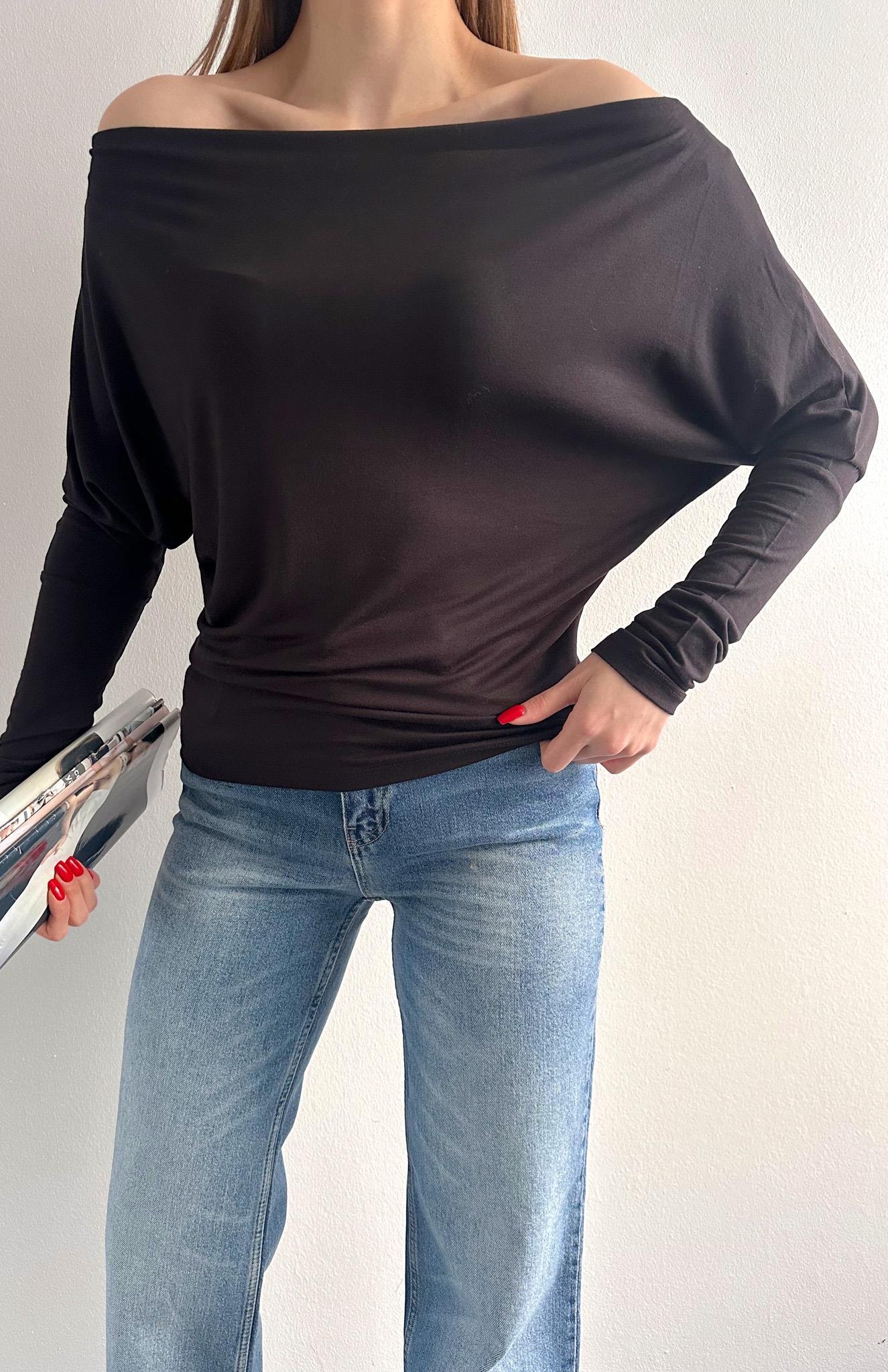 Kayık Yaka Bluz SİYAH