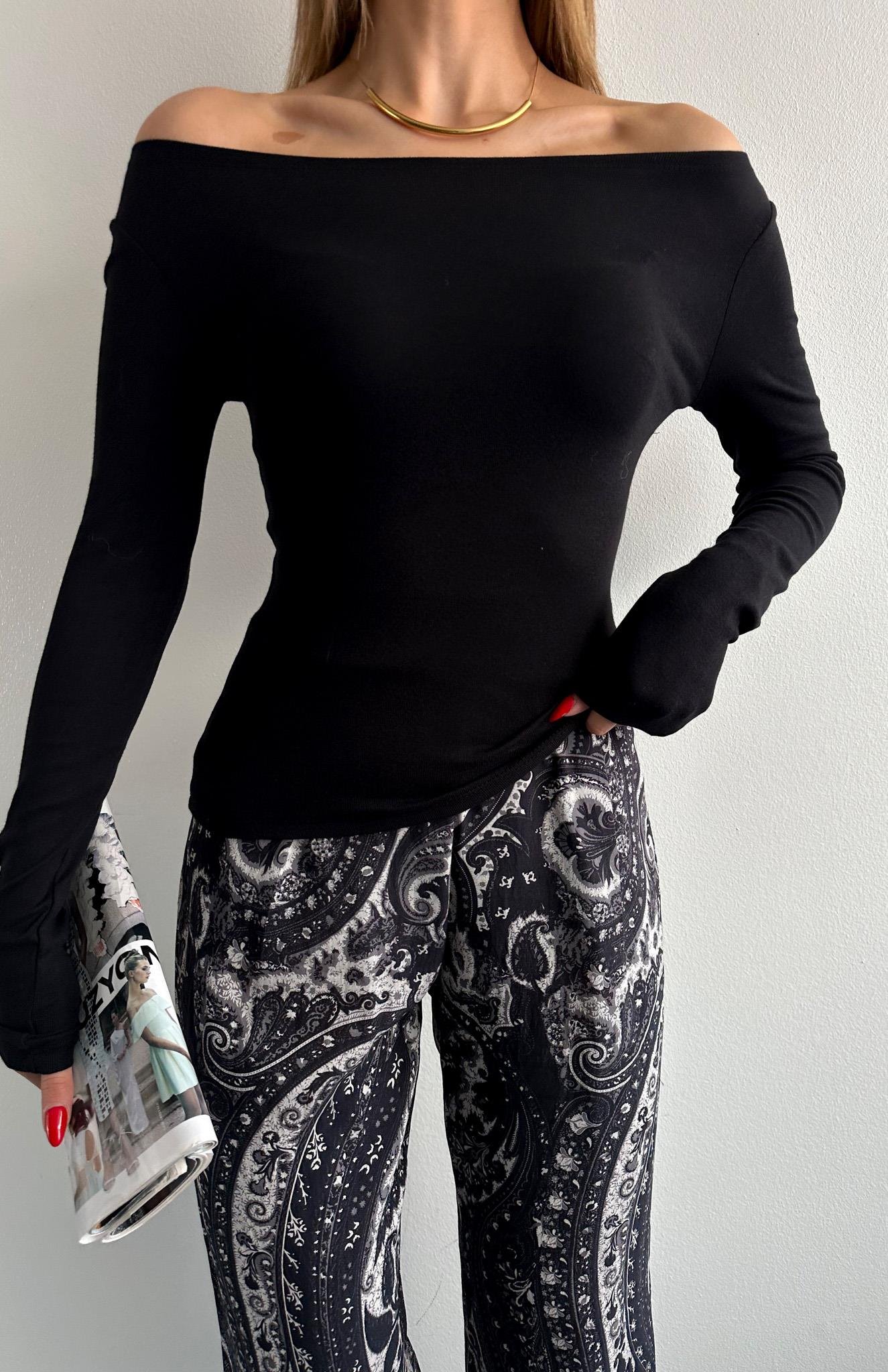 Kayık Yaka Bluz SİYAH