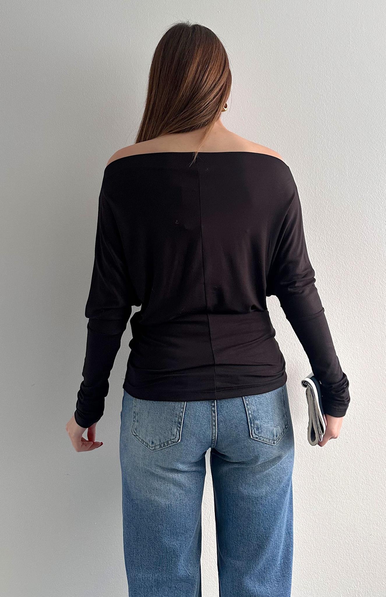 Kayık Yaka Bluz SİYAH