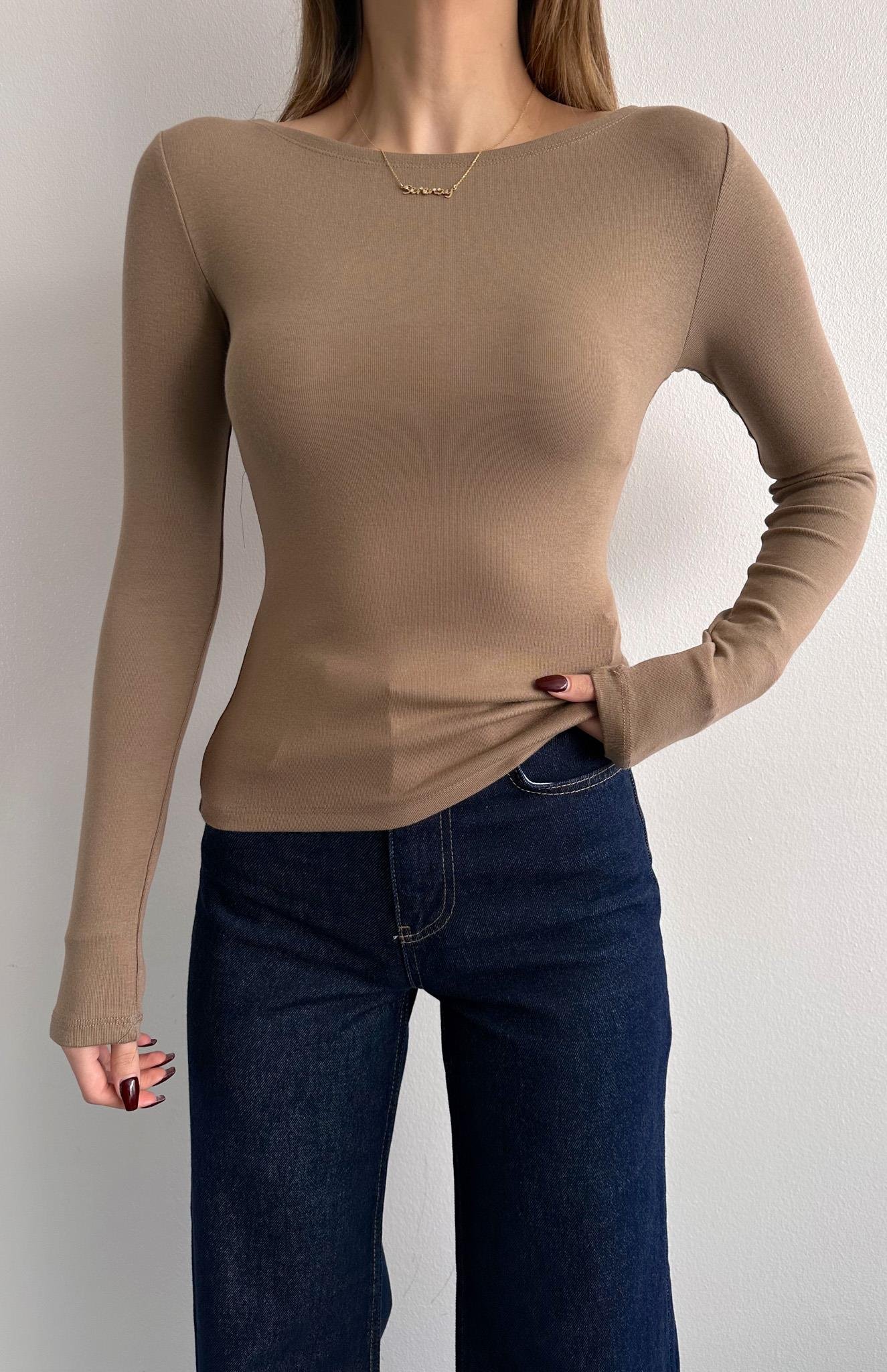 Kayık Yaka Bluz VİZON