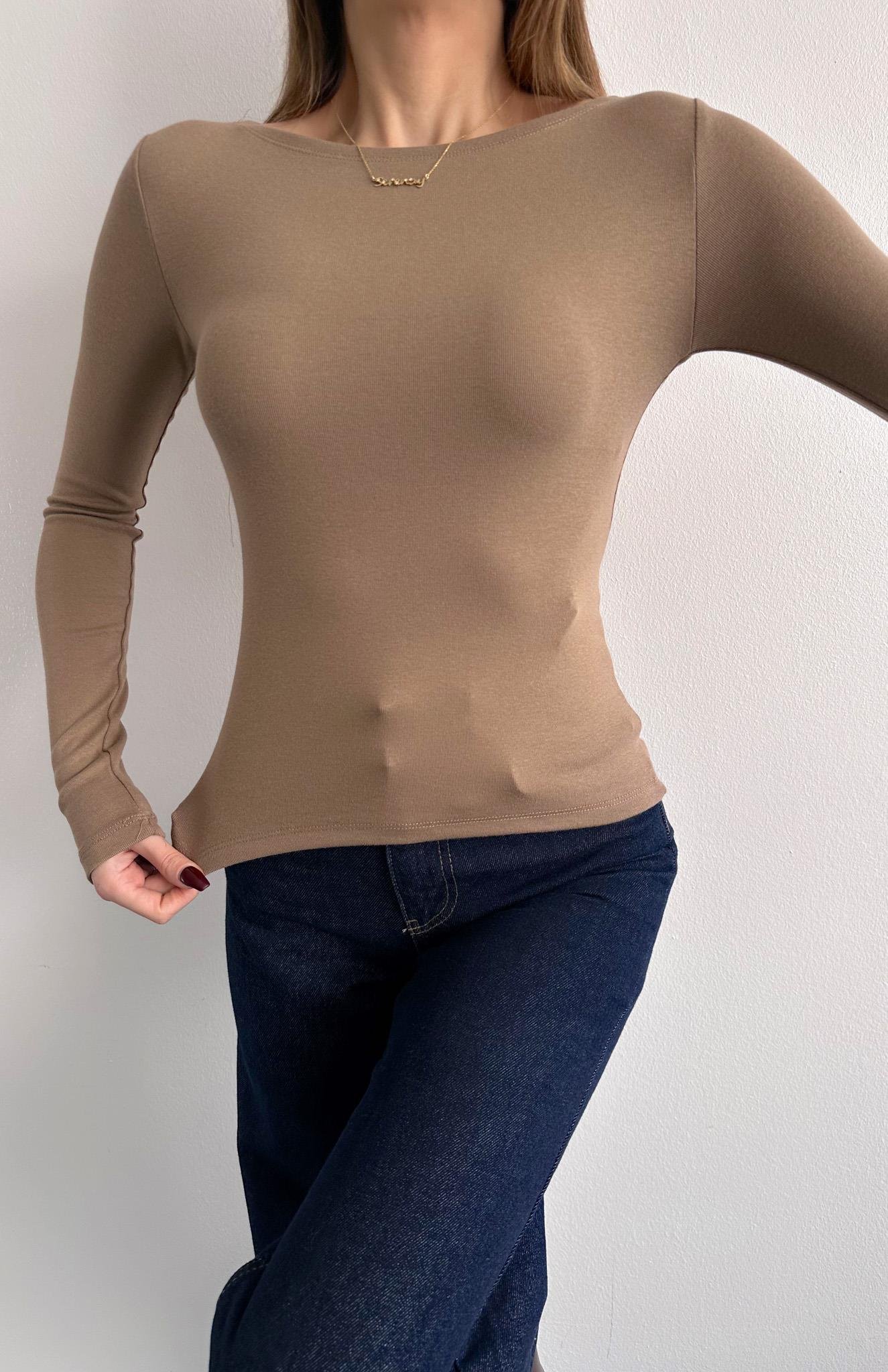 Kayık Yaka Bluz VİZON