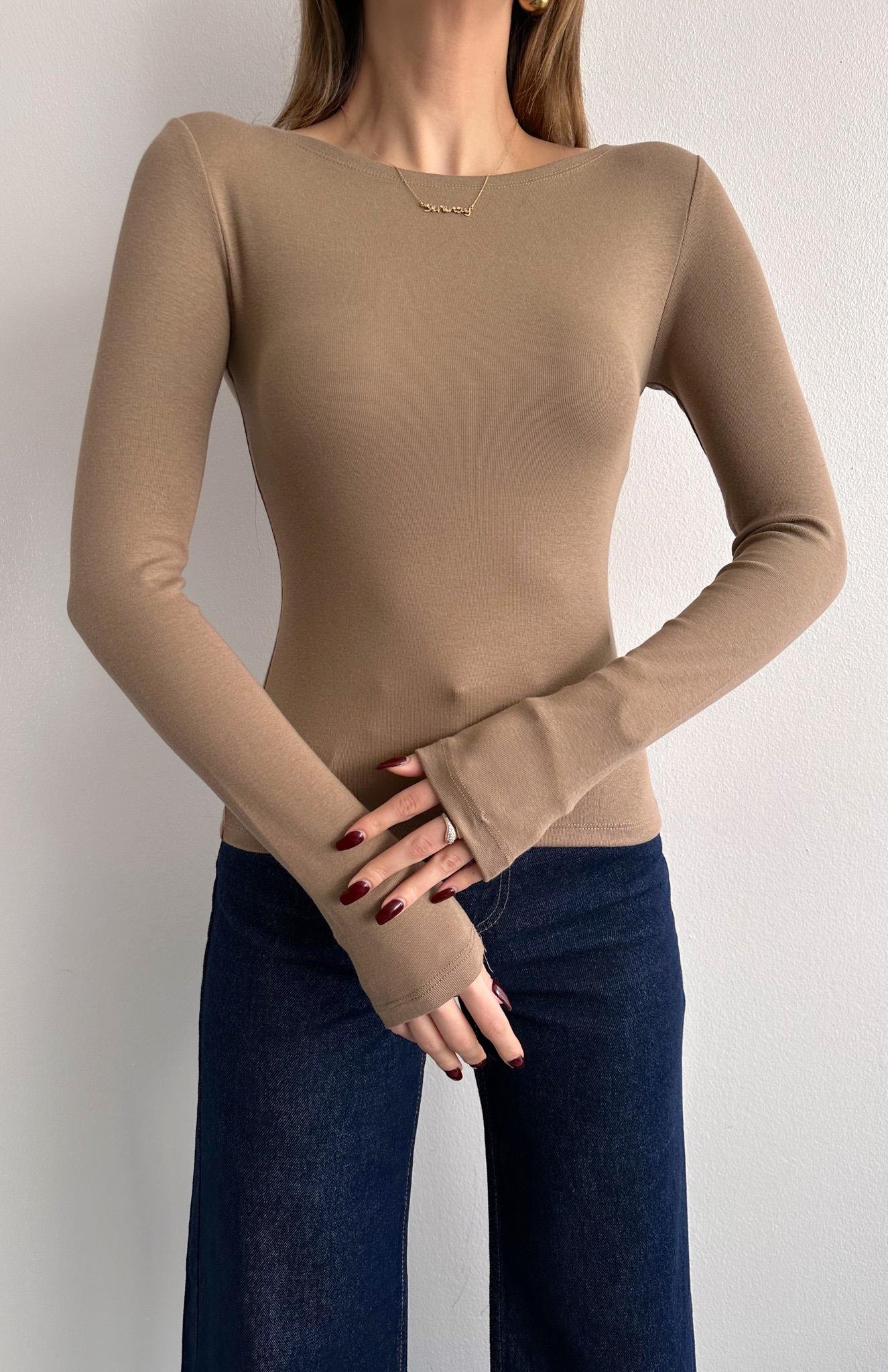 Kayık Yaka Bluz VİZON