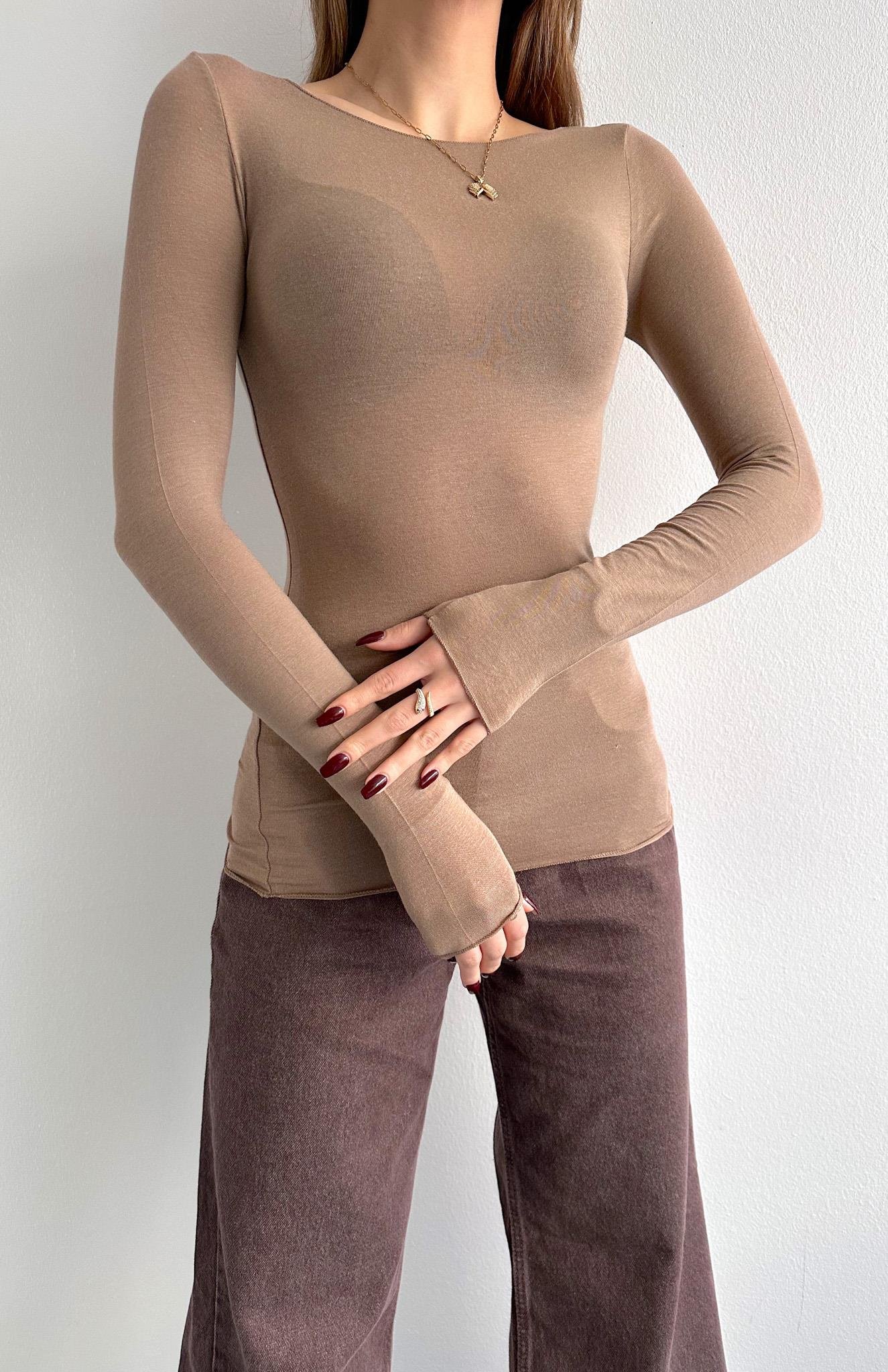 Kayık Yaka Modal Kaşmir Ultra Hafif Bluz VİZON