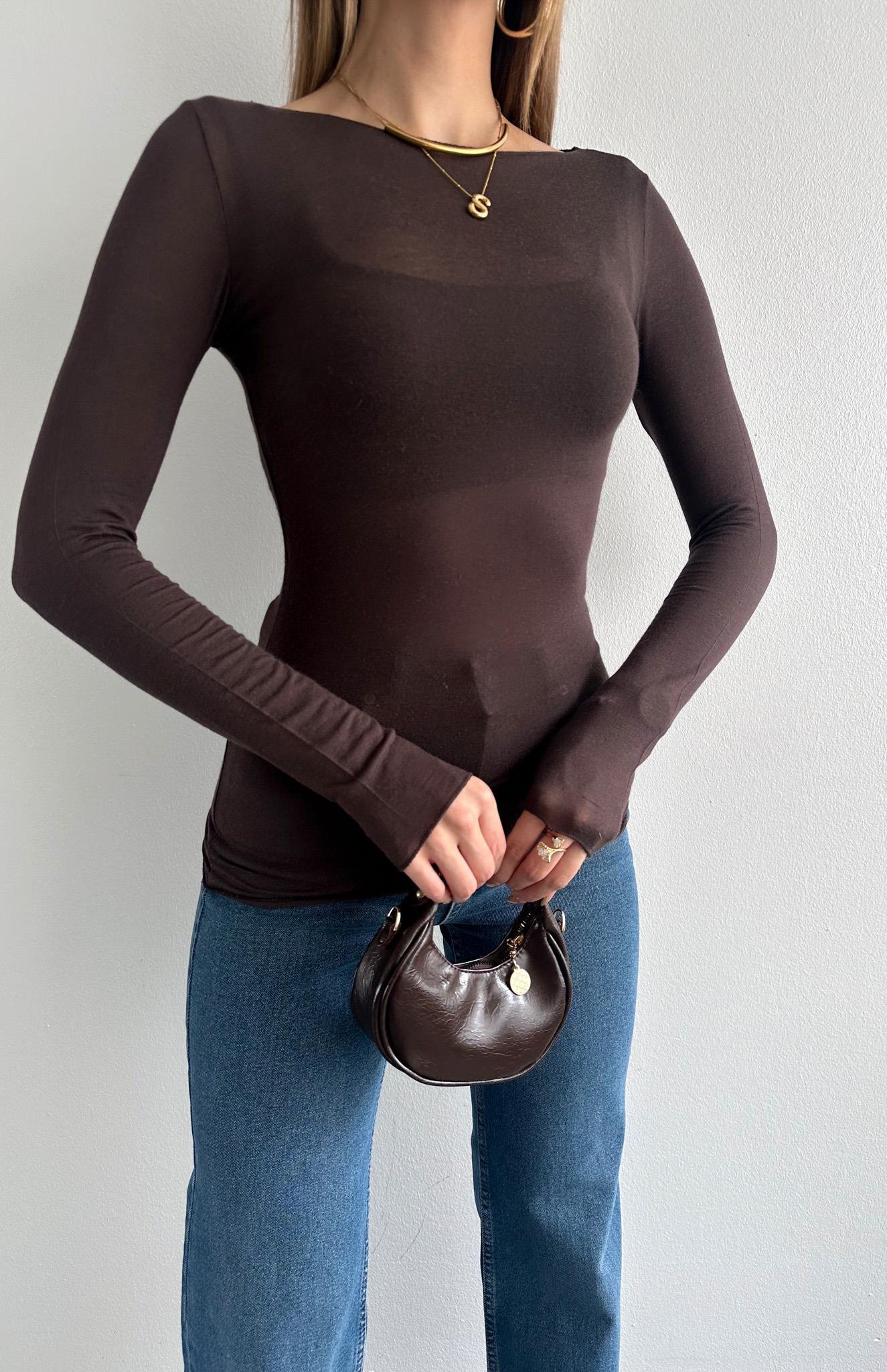 Kayık Yaka Modal Kaşmir Ultra Hafif Bluz KAHVERENGİ