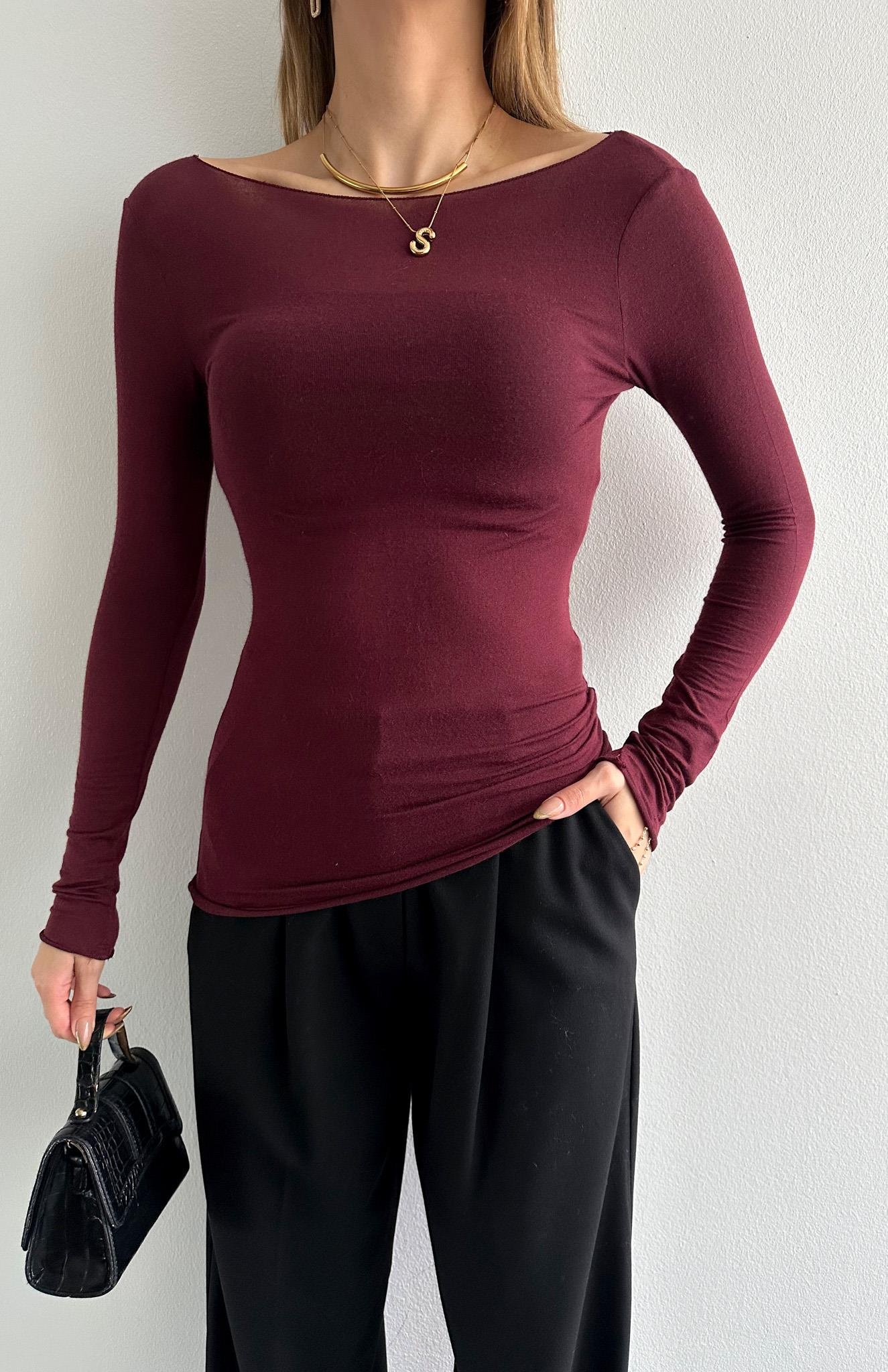 Kayık Yaka Modal Kaşmir Ultra Hafif Bluz BORDO