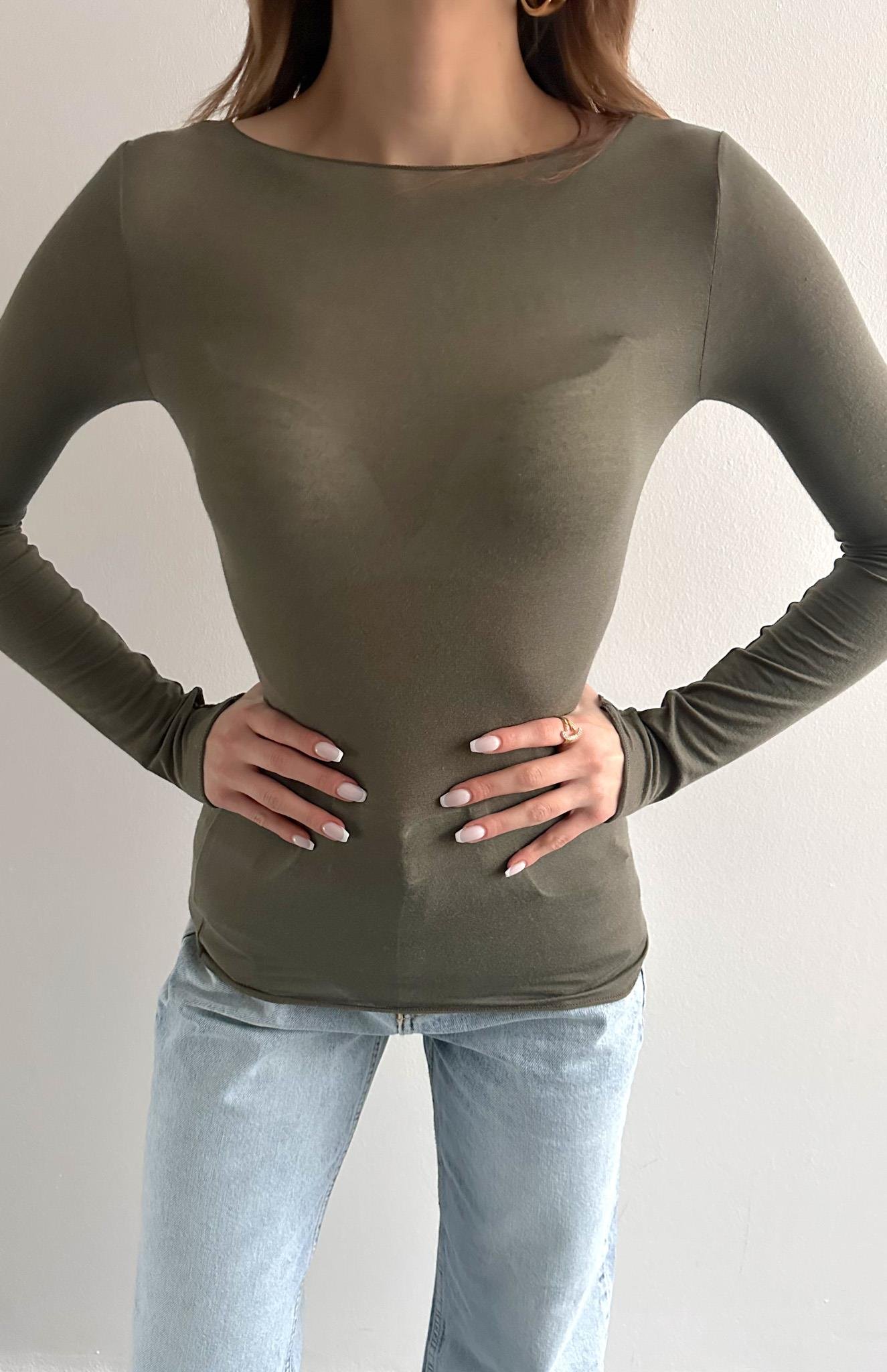 Kayık Yaka Modal Kaşmir Ultra Hafif Bluz HAKİ