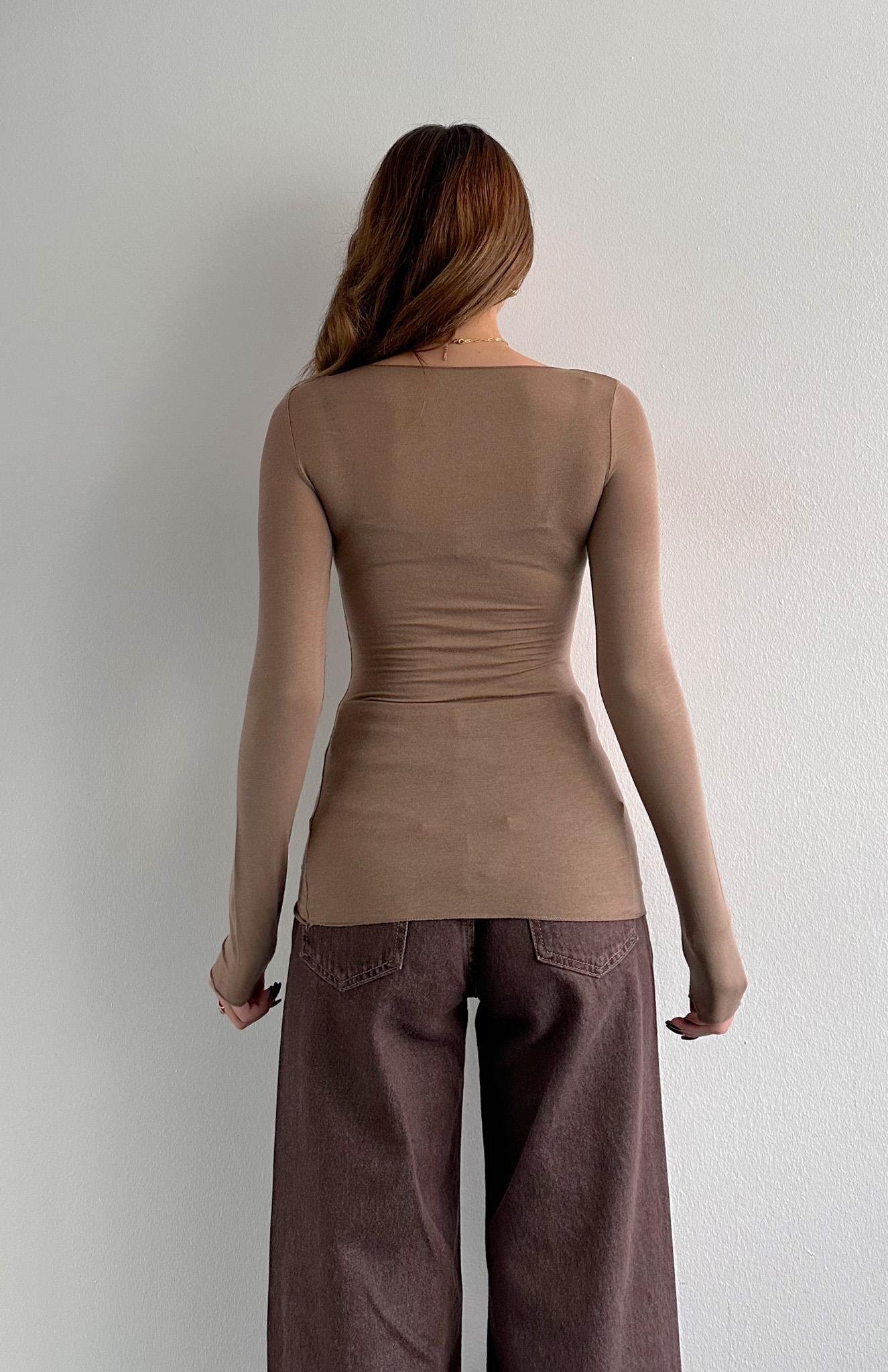 Kayık Yaka Modal Kaşmir Ultra Hafif Bluz VİZON