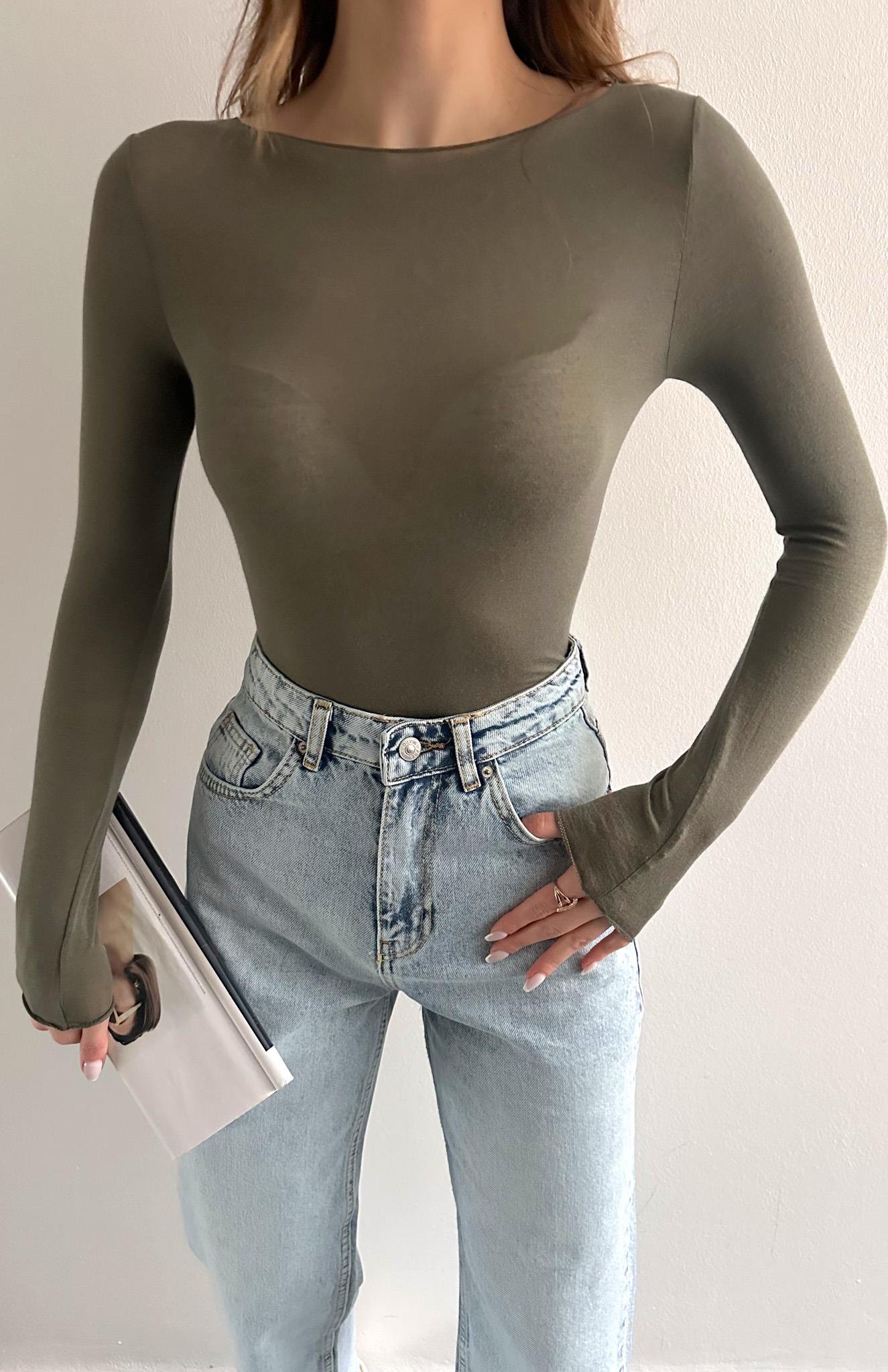 Kayık Yaka Modal Kaşmir Ultra Hafif Bluz HAKİ