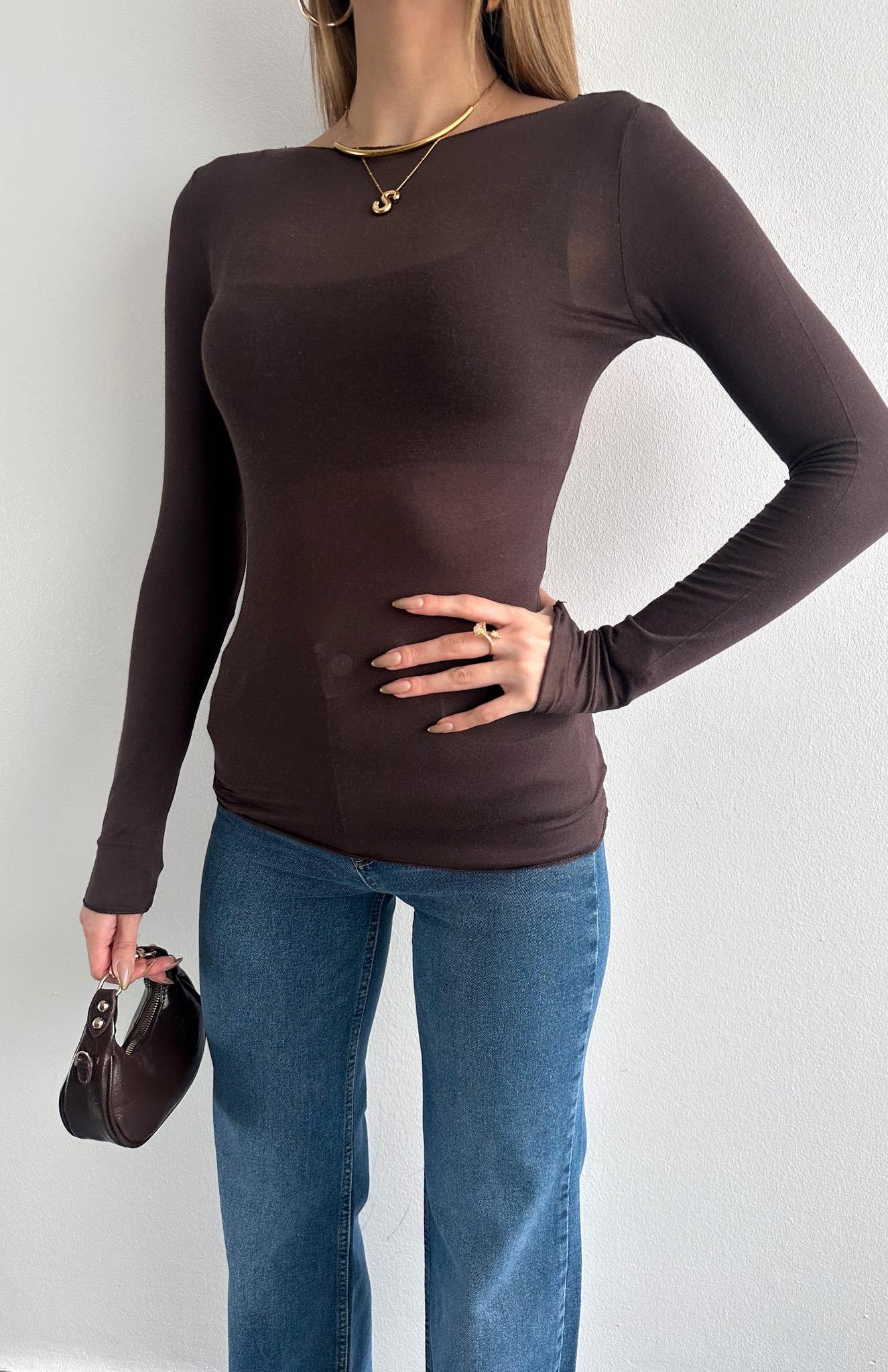Kayık Yaka Modal Kaşmir Ultra Hafif Bluz KAHVERENGİ