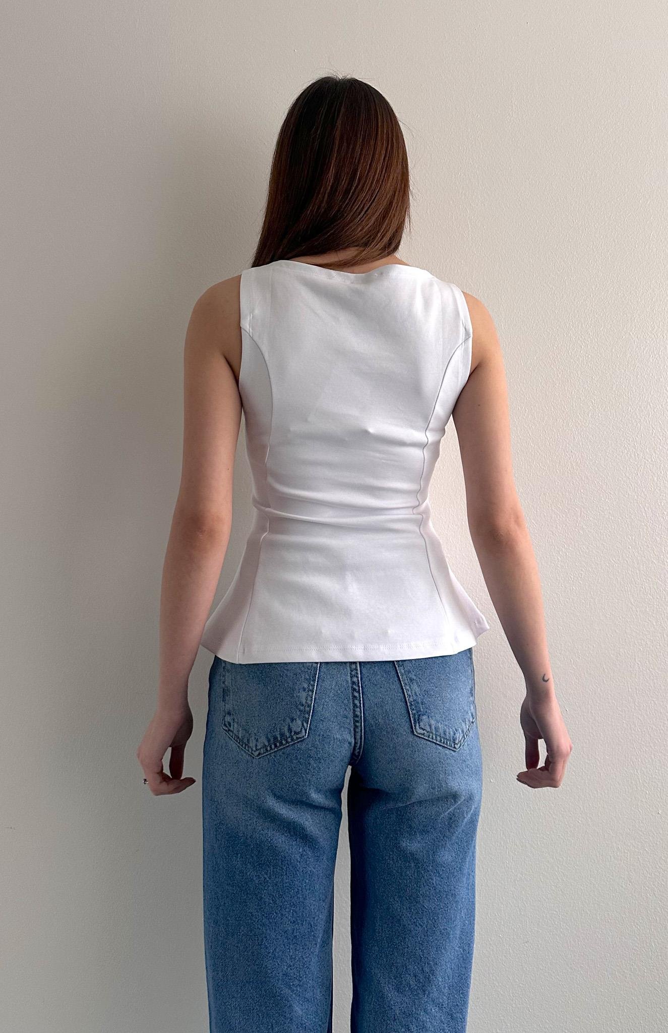 Kayık Yaka Peplum Bluz BEYAZ