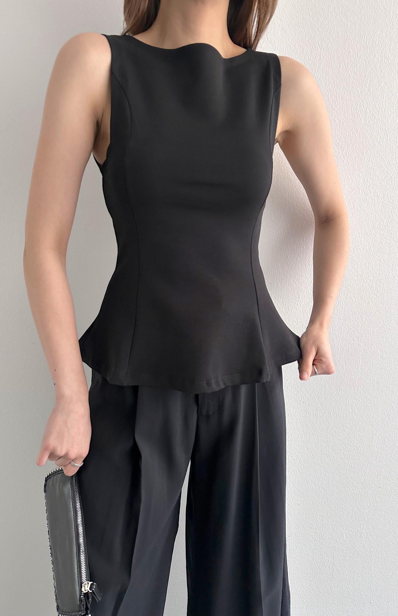 Kayık Yaka Peplum Bluz SİYAH