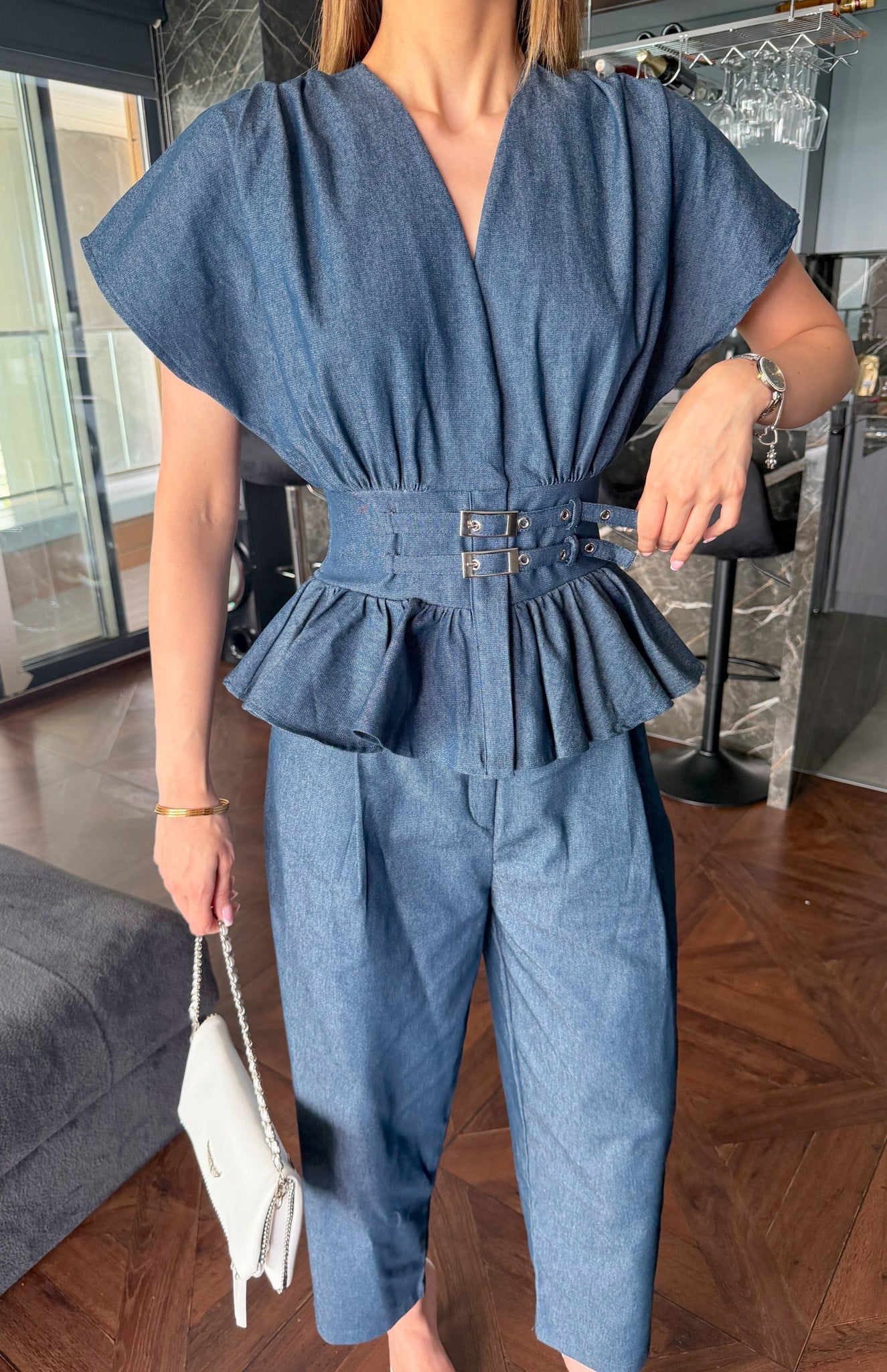 Kemer Detaylı Bluz LACİVERT