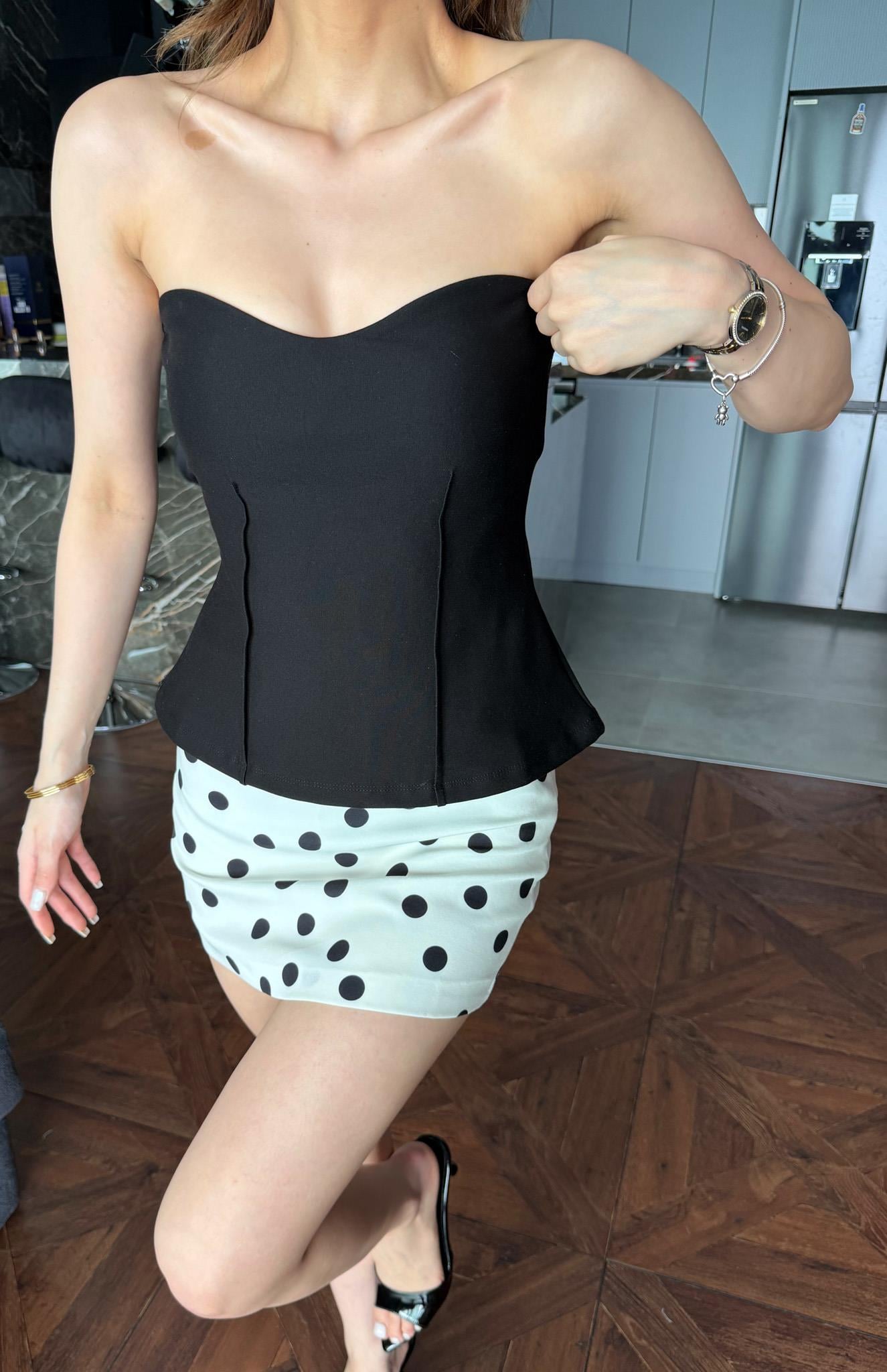 Ön Pileli Örme Bluz SİYAH