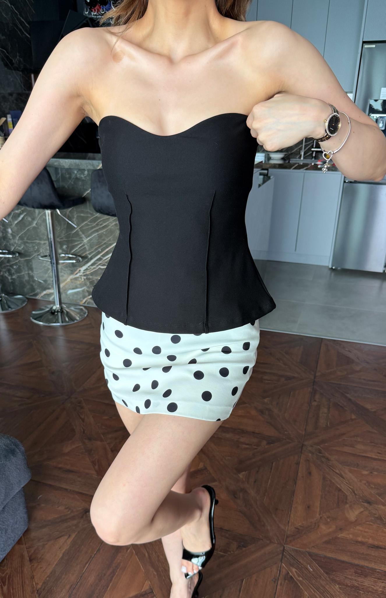 Ön Pileli Örme Bluz SİYAH