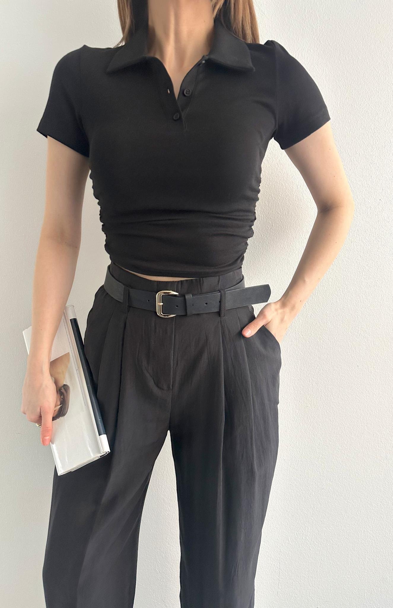 Polo Yaka Bluz SİYAH