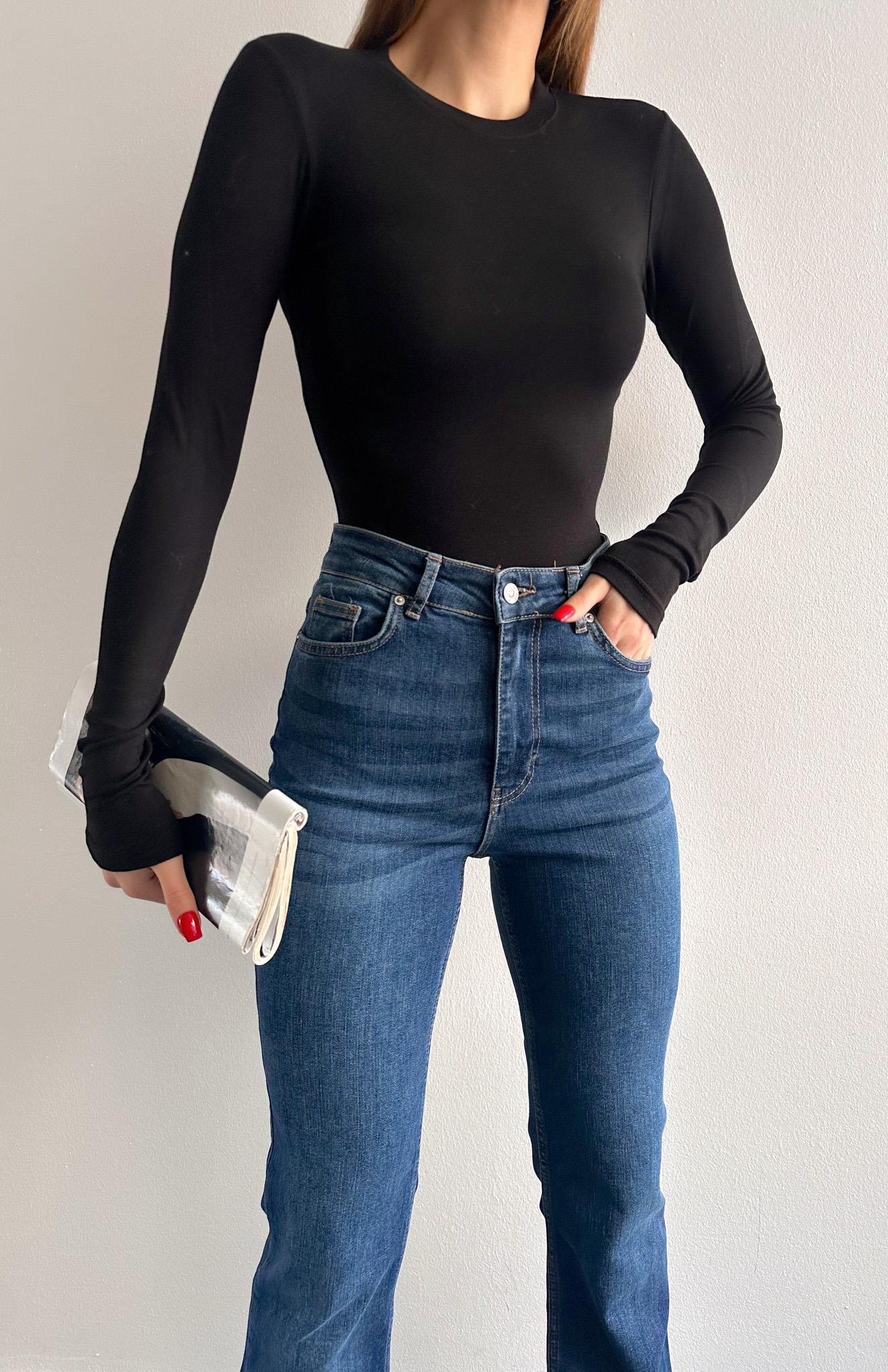 Uzun Kollu Zıbınlı Bluz SİYAH