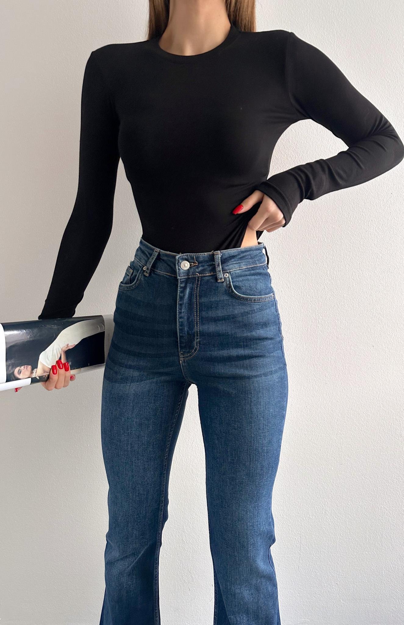 Uzun Kollu Zıbınlı Bluz SİYAH