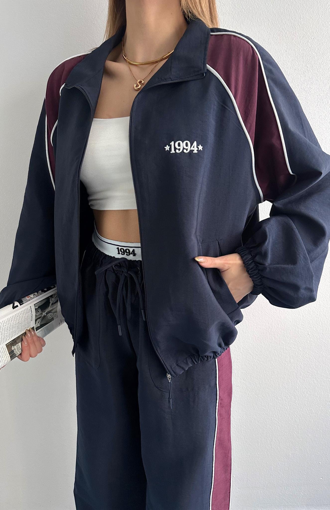 Arabiye Detaylı Bomber Ceket LACİVERT