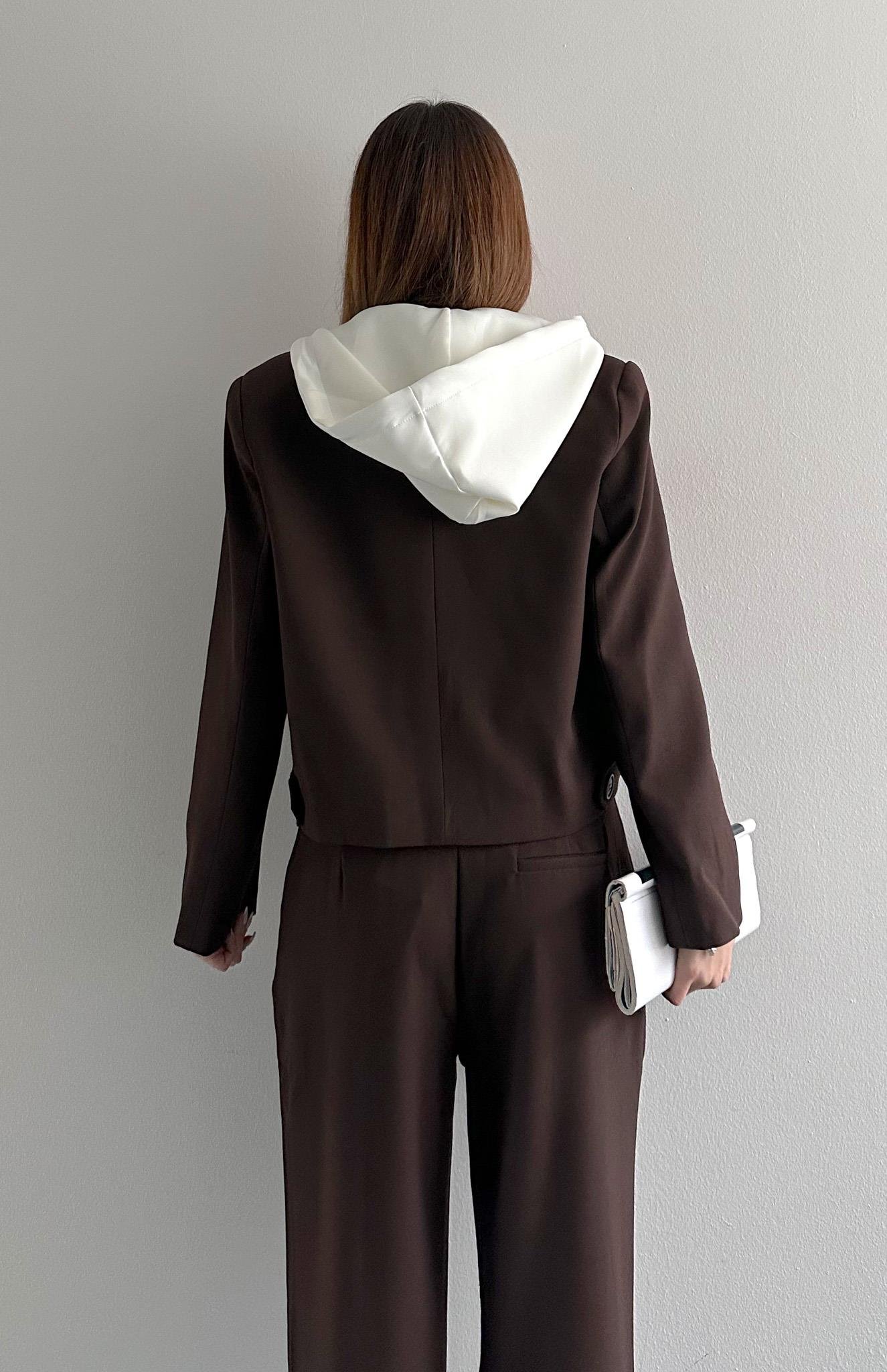 Çıkma Kapişonlu Spor Ceket KAHVERENGİ