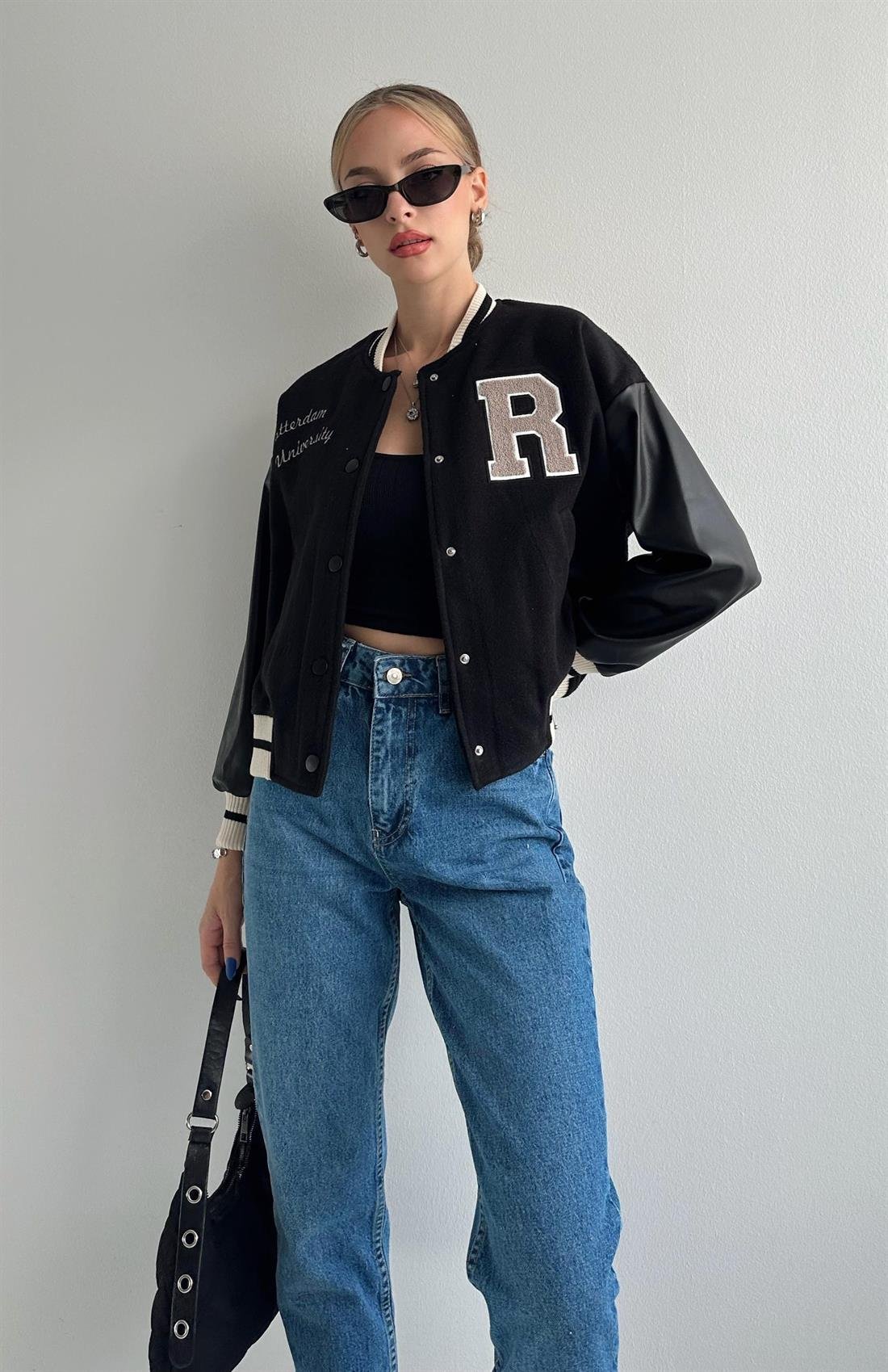 College Bomber Ceket SİYAH