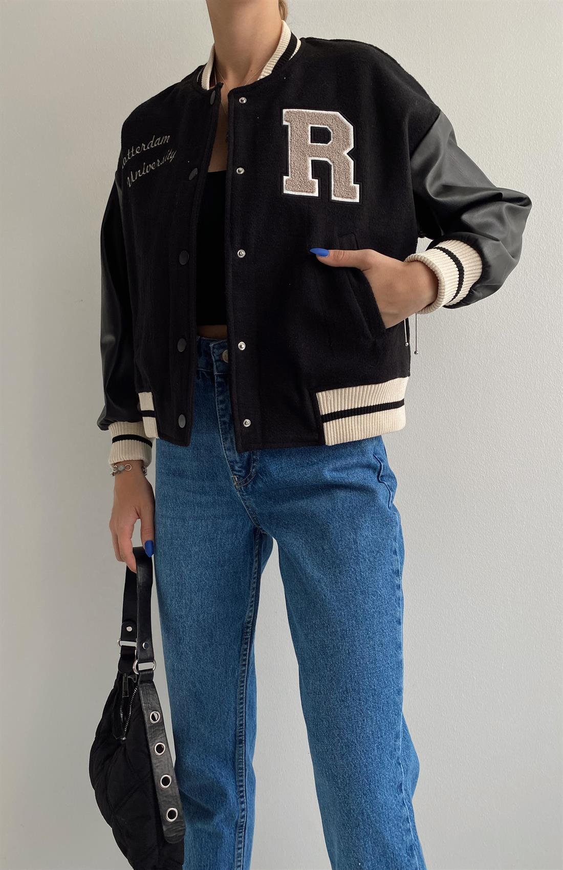 College Bomber Ceket SİYAH