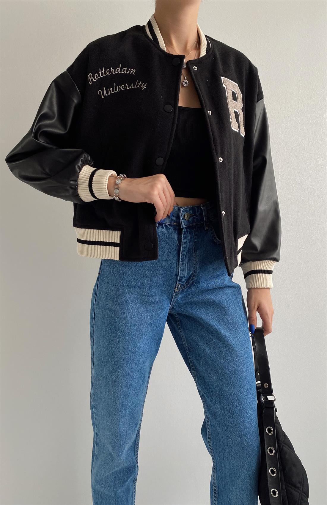 College Bomber Ceket SİYAH