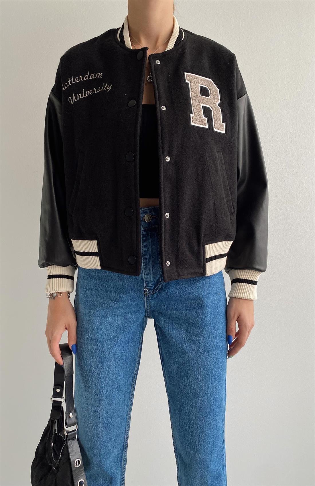 College Bomber Ceket SİYAH