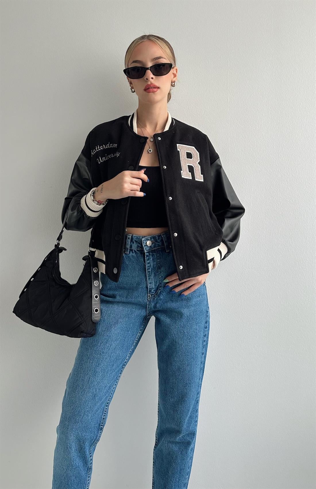 College Bomber Ceket SİYAH