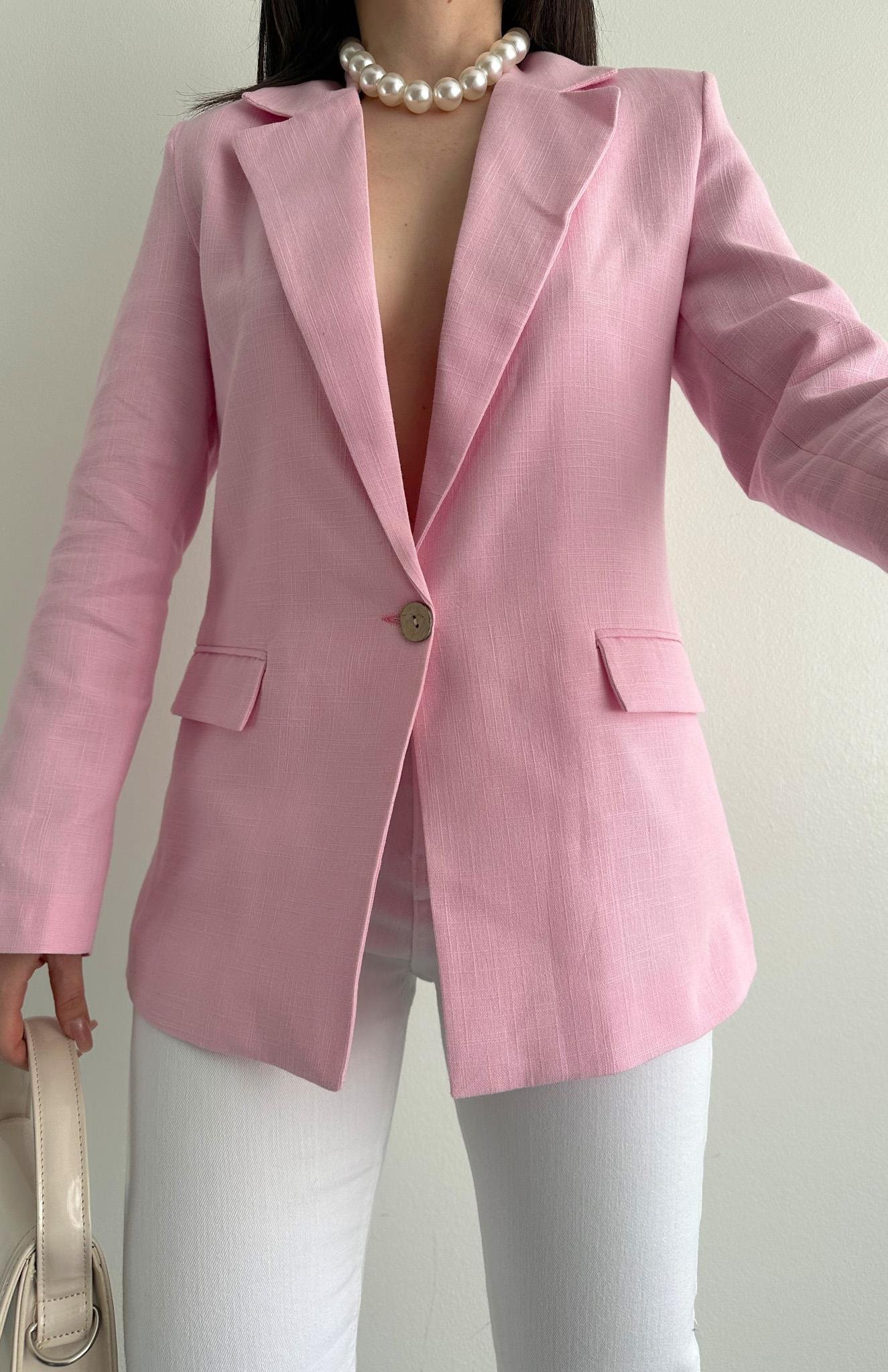 İnce Keten Ceket PEMBE