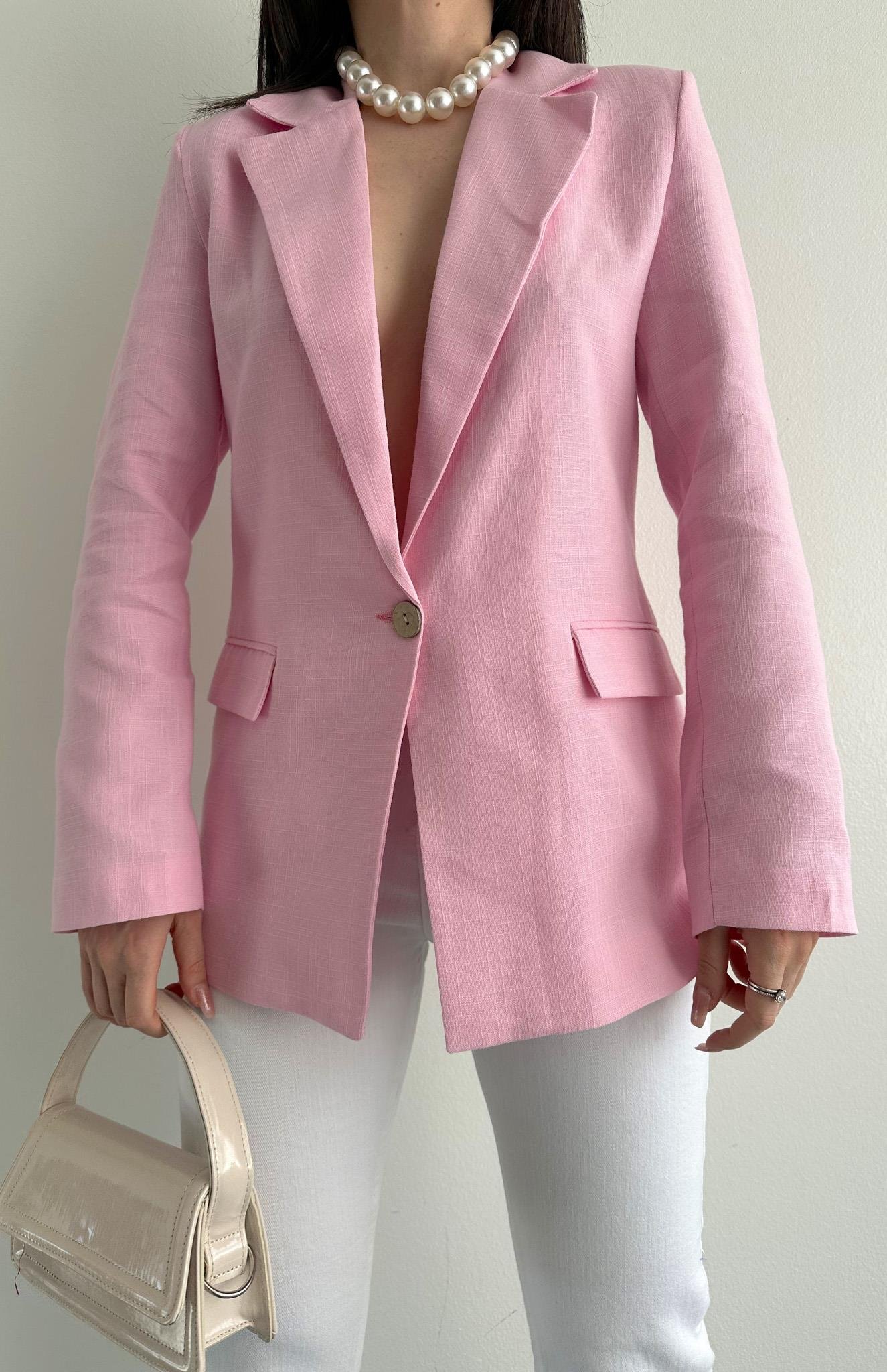 İnce Keten Ceket PEMBE