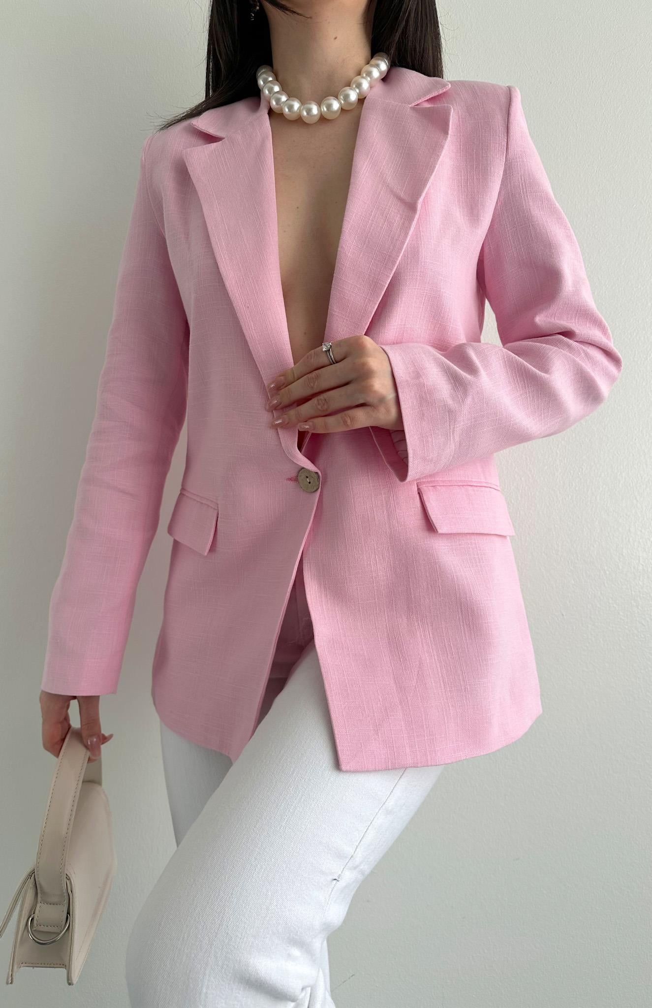 İnce Keten Ceket PEMBE