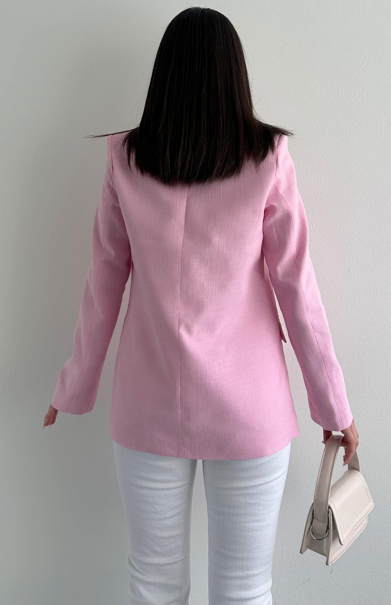 İnce Keten Ceket PEMBE