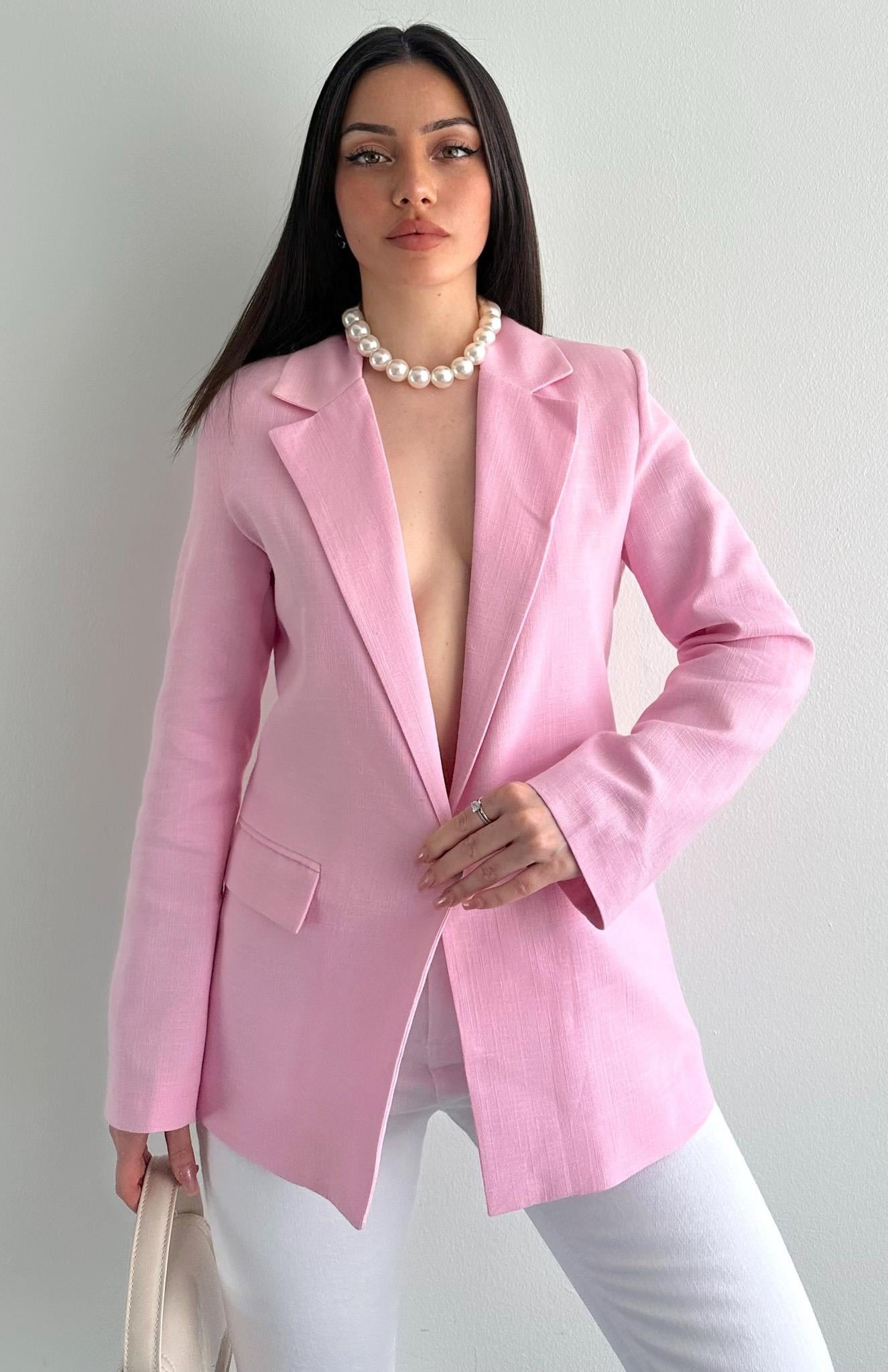 İnce Keten Ceket PEMBE