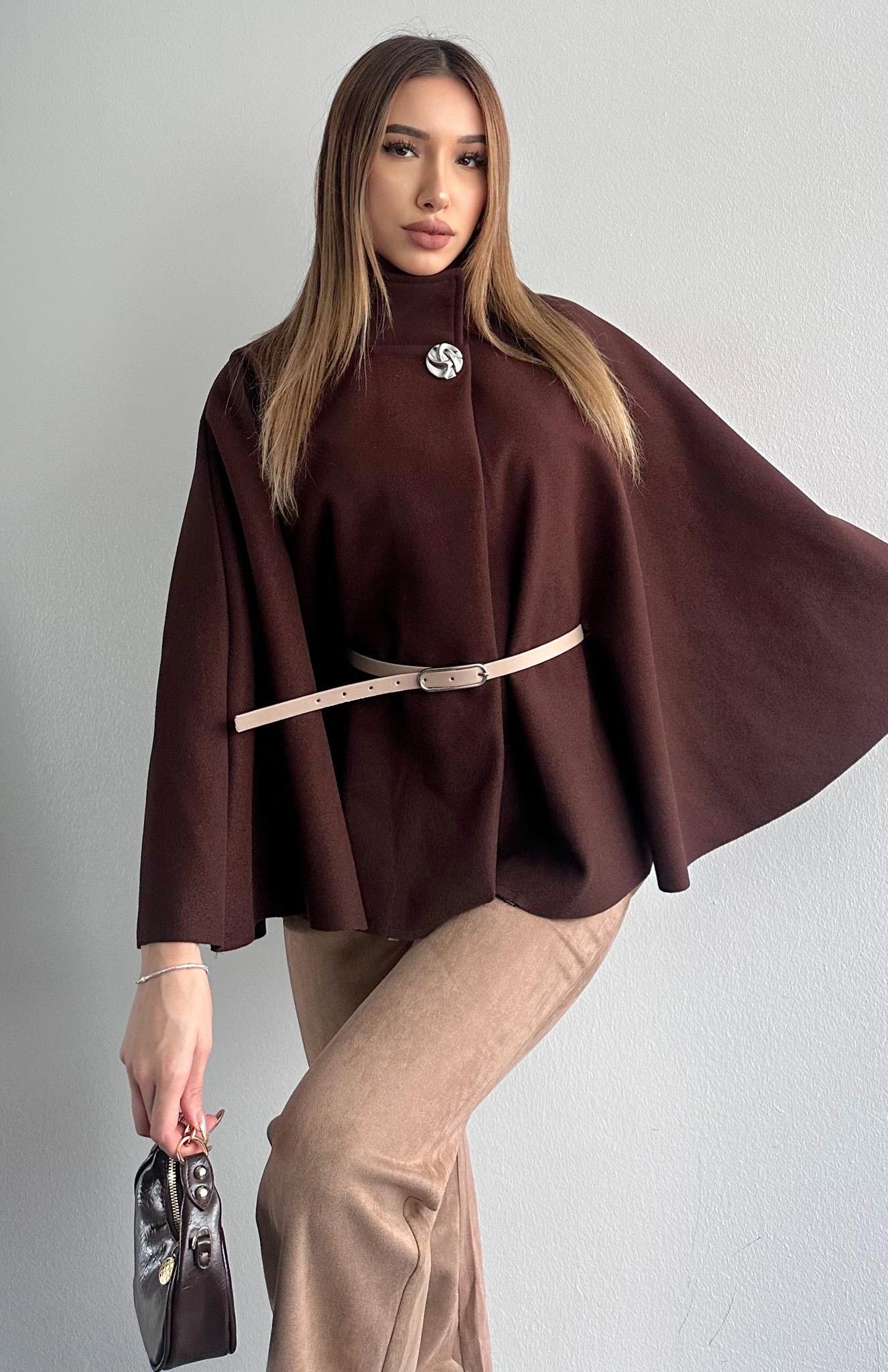 Kemerli Panço Ceket KOYU KAHVE