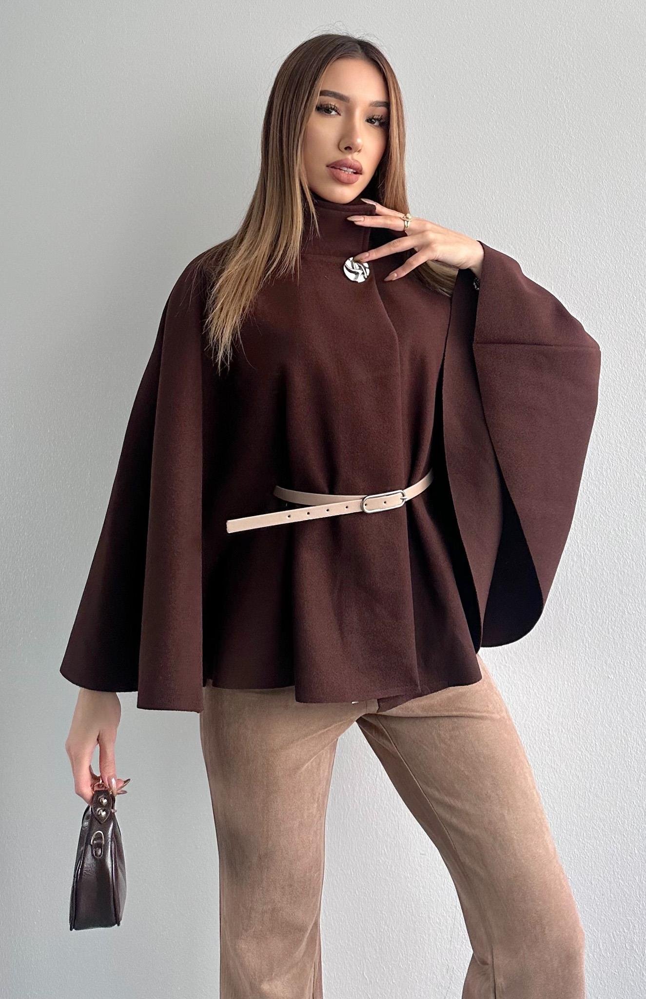 Kemerli Panço Ceket KOYU KAHVE