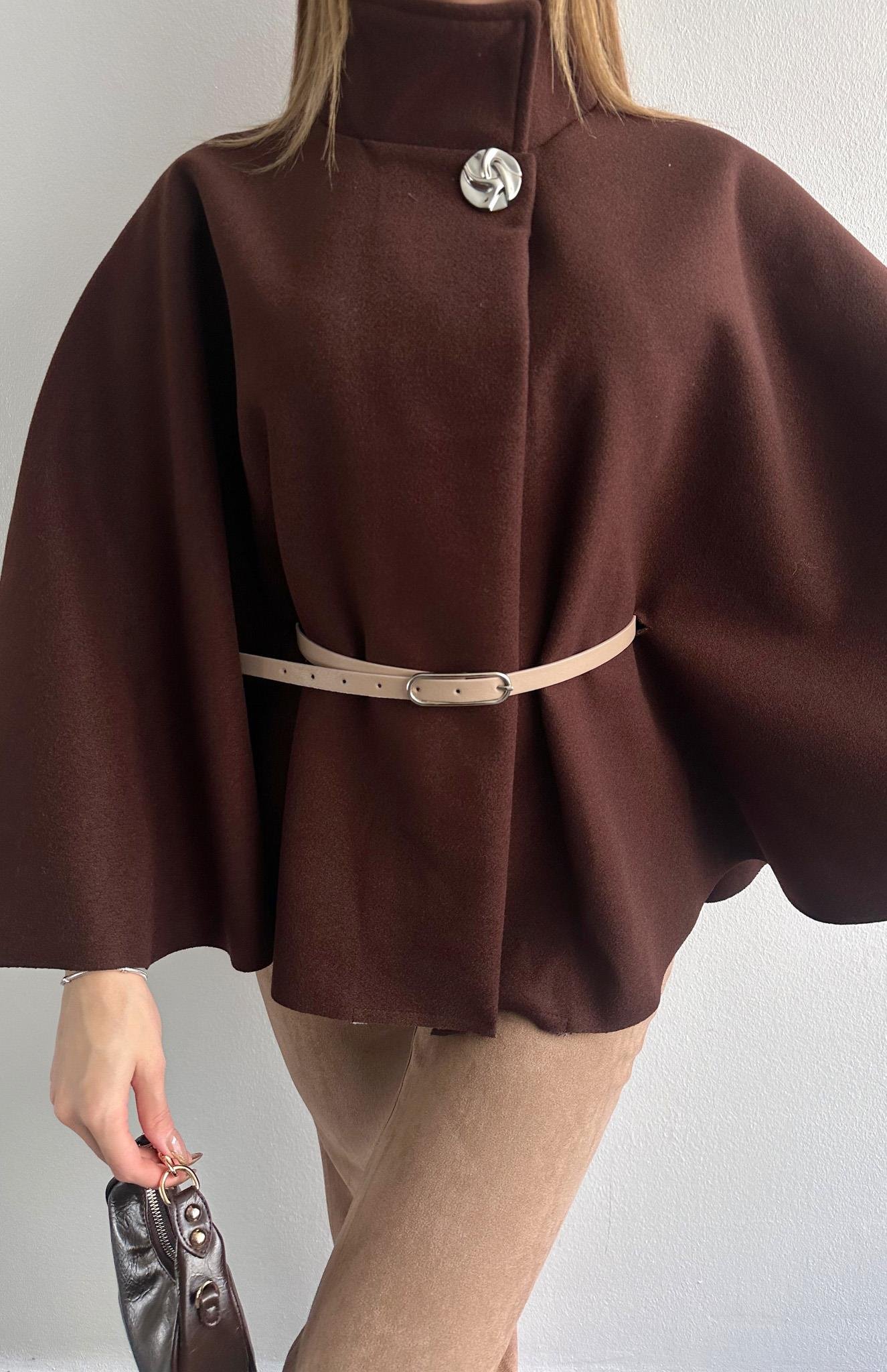 Kemerli Panço Ceket KOYU KAHVE