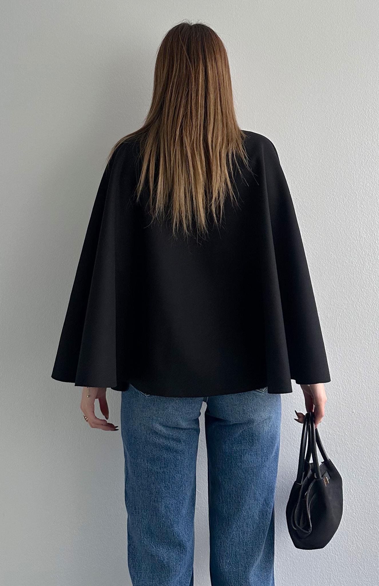 Kemerli Panço Ceket SİYAH