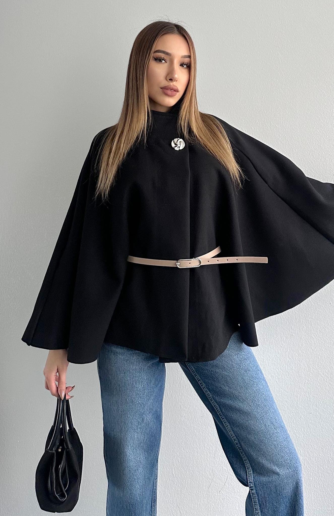 Kemerli Panço Ceket SİYAH