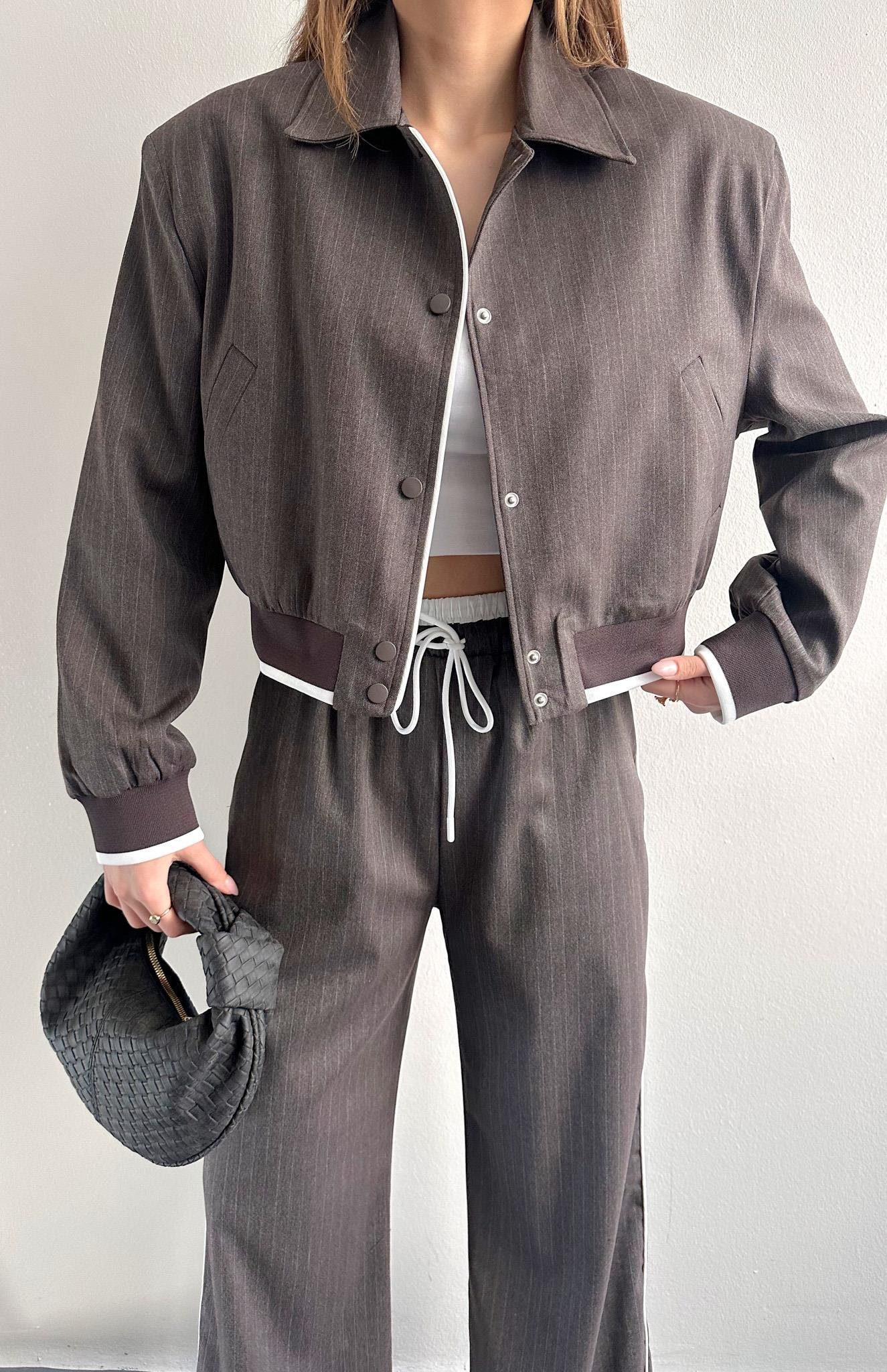 Kontrast Detaylı Bomber Ceket KAHVERENGİ