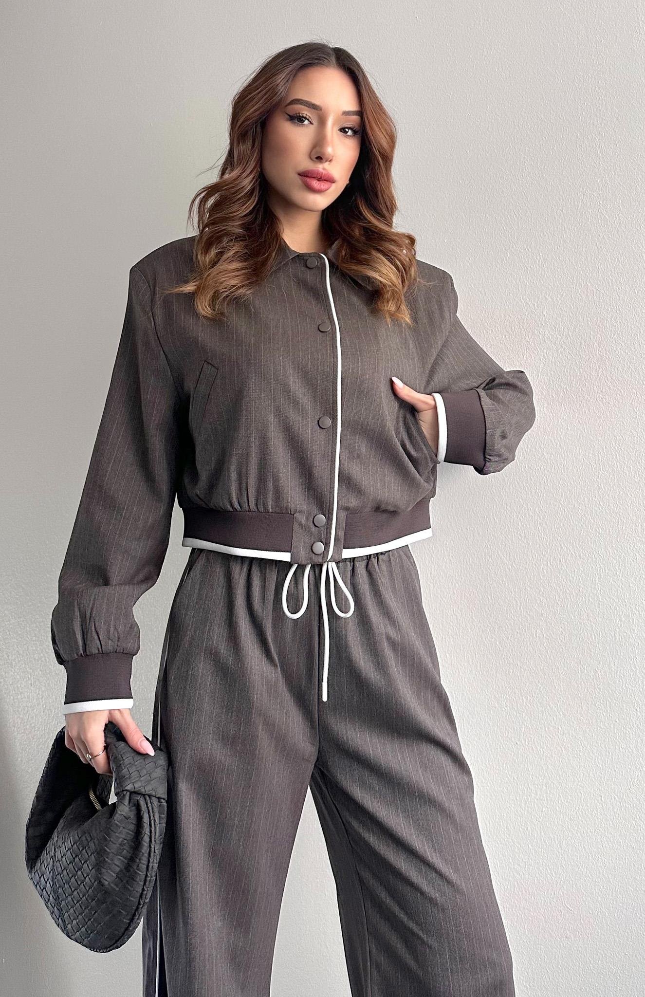 Kontrast Detaylı Bomber Ceket KAHVERENGİ