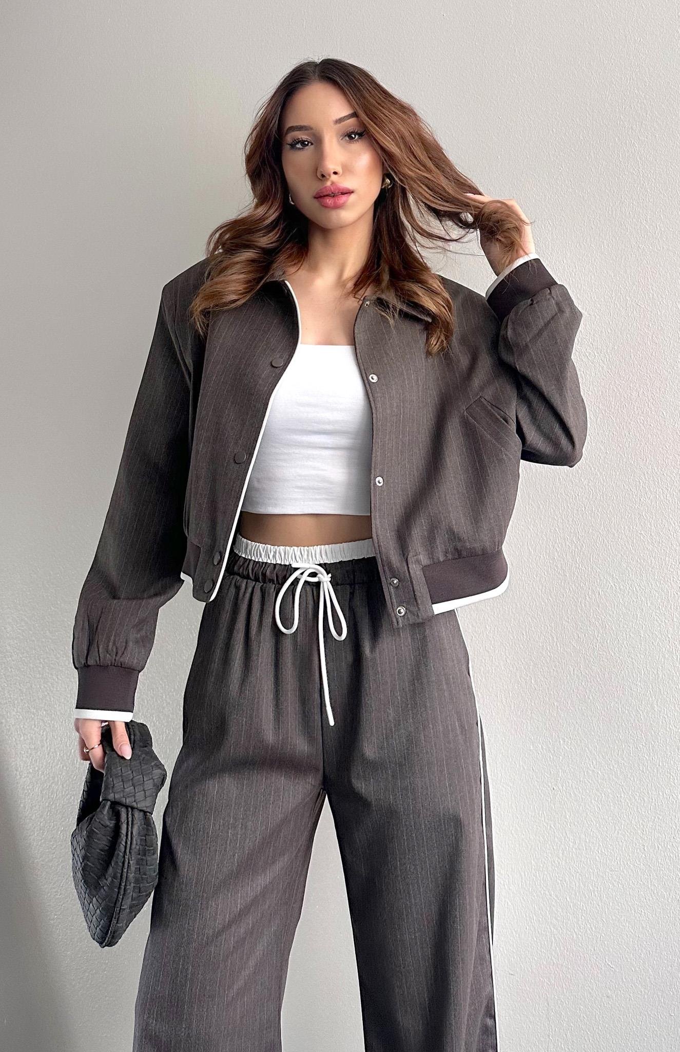 Kontrast Detaylı Bomber Ceket KAHVERENGİ