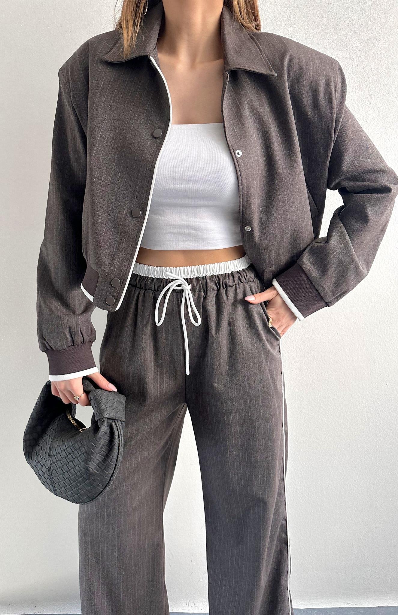 Kontrast Detaylı Bomber Ceket KAHVERENGİ